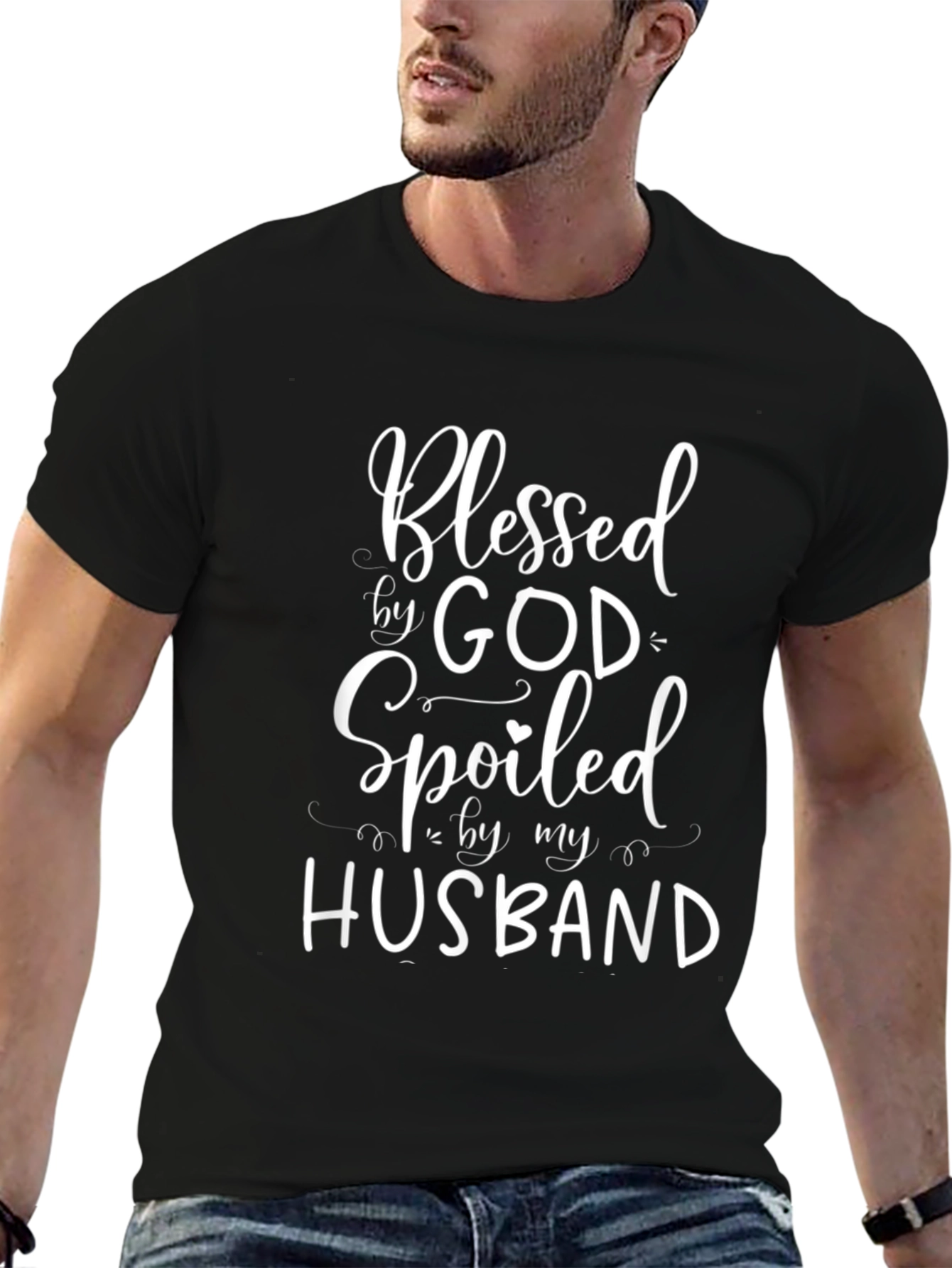 Blessed by God Spoiled by My Husband Black T-Shirt