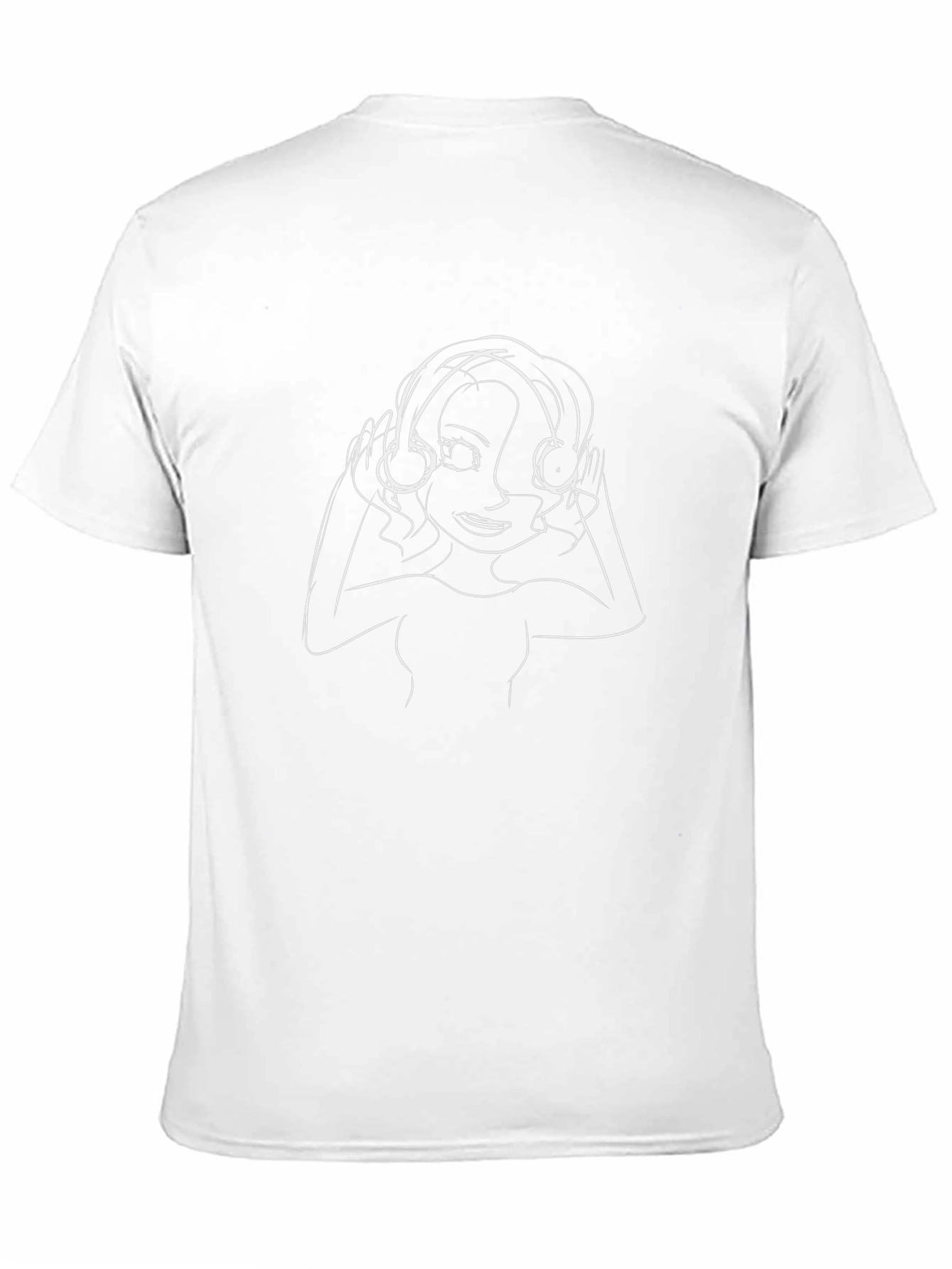 Line Art Girl with Headphones Black T-Shirt