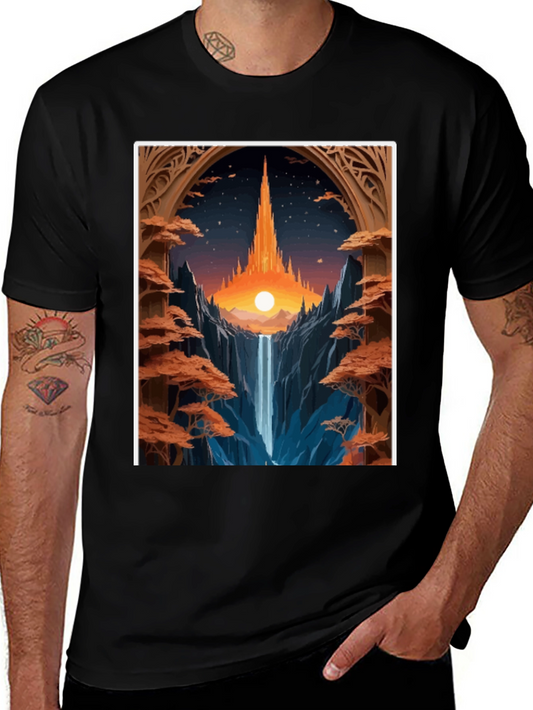Fantasy Landscape Graphic Tee - Black Cotton Blend