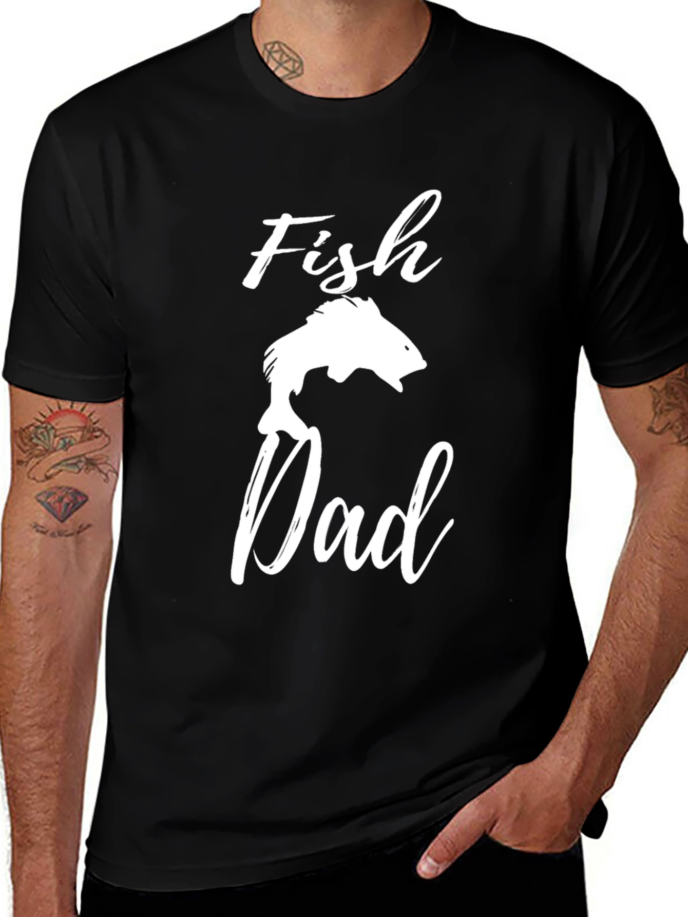 Fish Dad Graphic T-Shirt - Black Cotton Tee