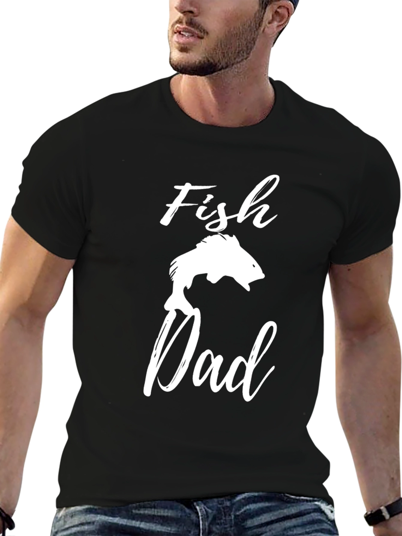 Fish Dad Graphic T-Shirt - Black Cotton Tee