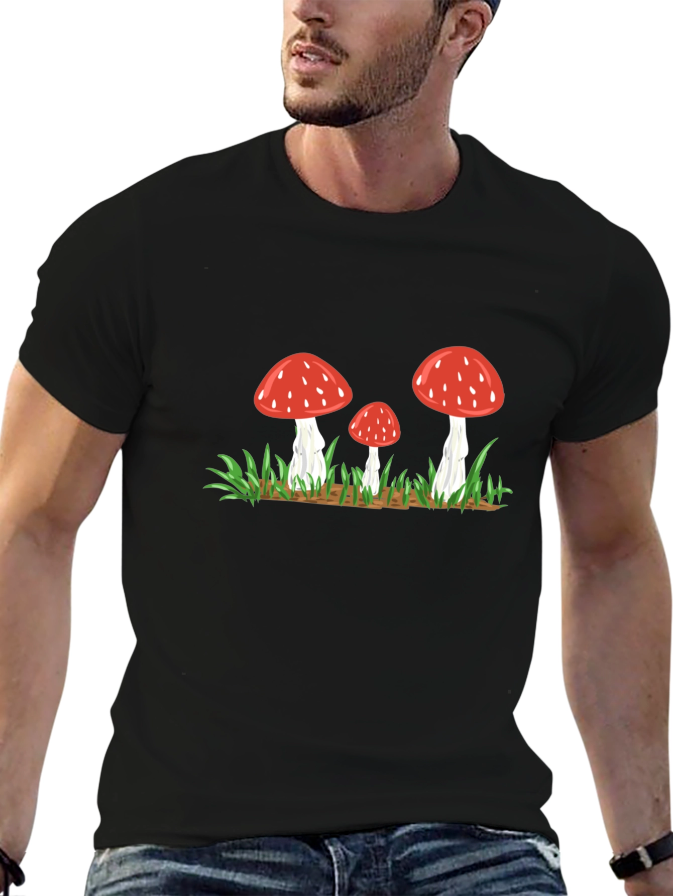 Mushroom Graphic T-Shirt - Black Casual Tee