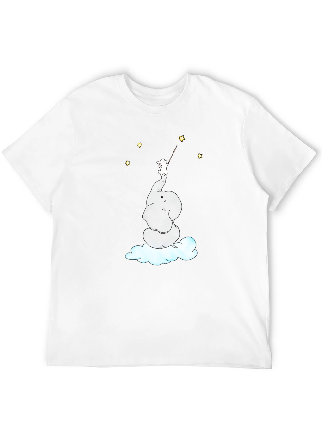 Dreamy Elephant & Bunny Star Reach Black T-Shirt