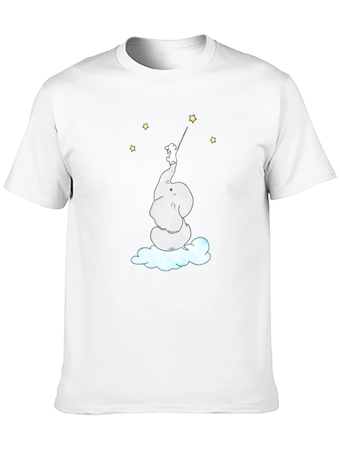 Dreamy Elephant & Bunny Star Reach Black T-Shirt