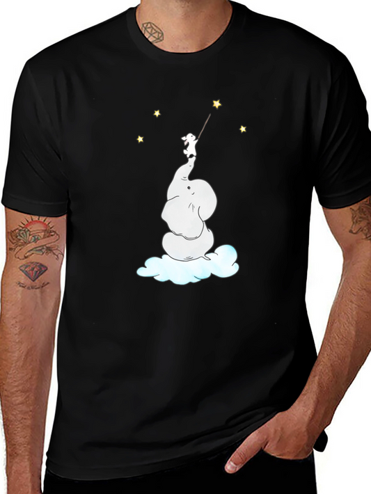 Dreamy Elephant & Bunny Star Reach Black T-Shirt