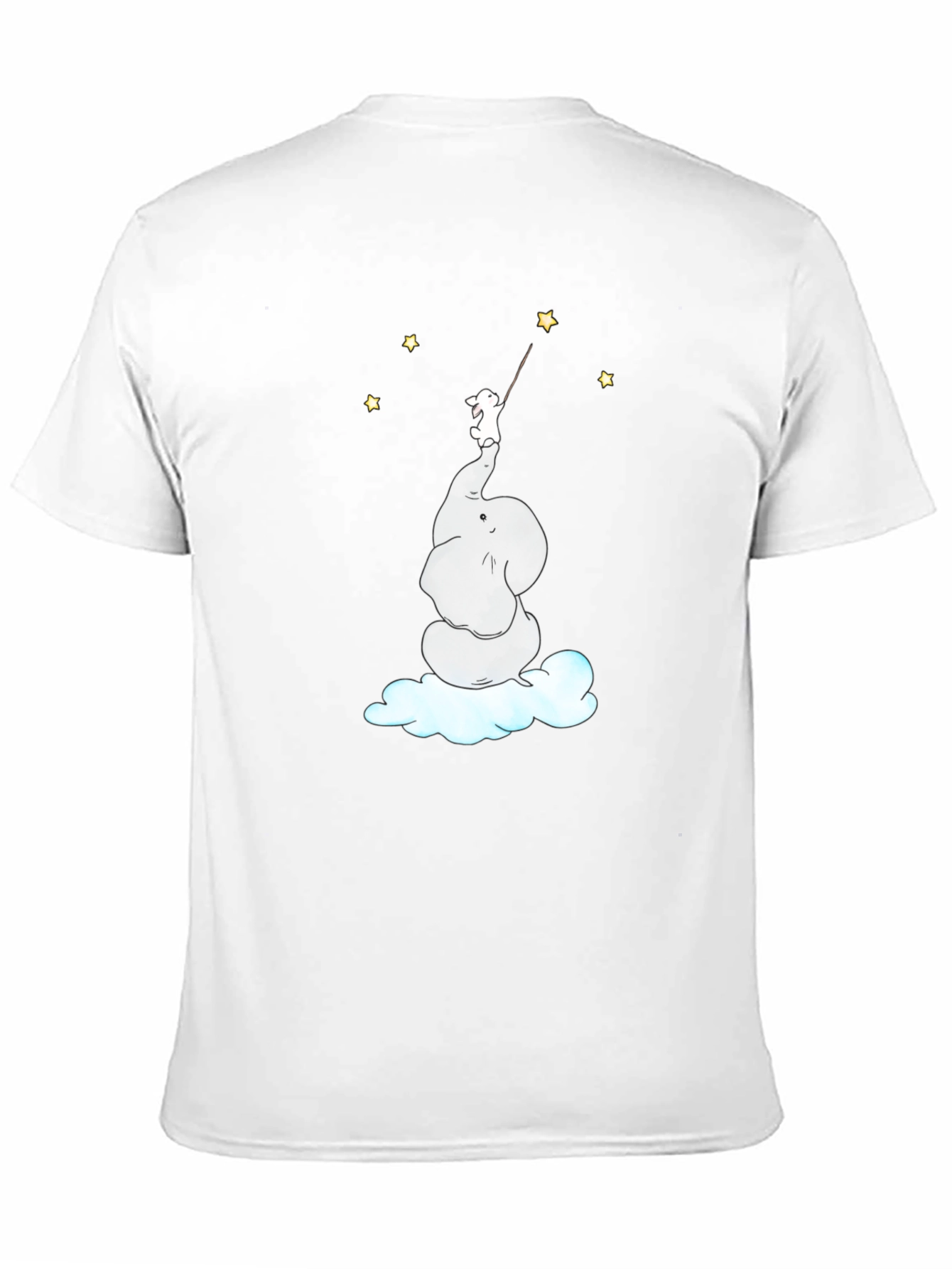 Dreamy Elephant & Bunny Star Reach Black T-Shirt