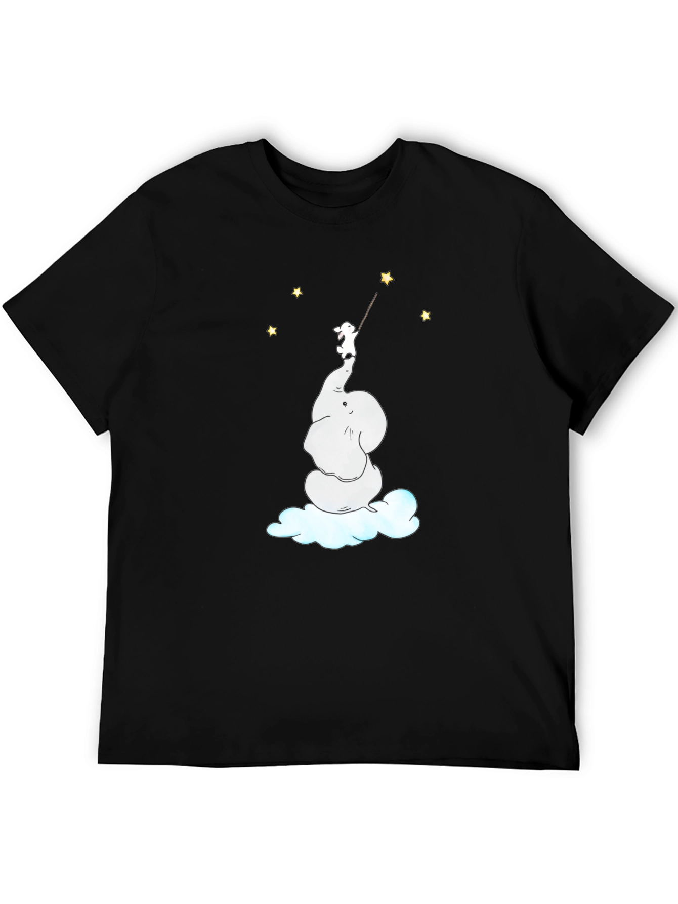 Dreamy Elephant & Bunny Star Reach Black T-Shirt