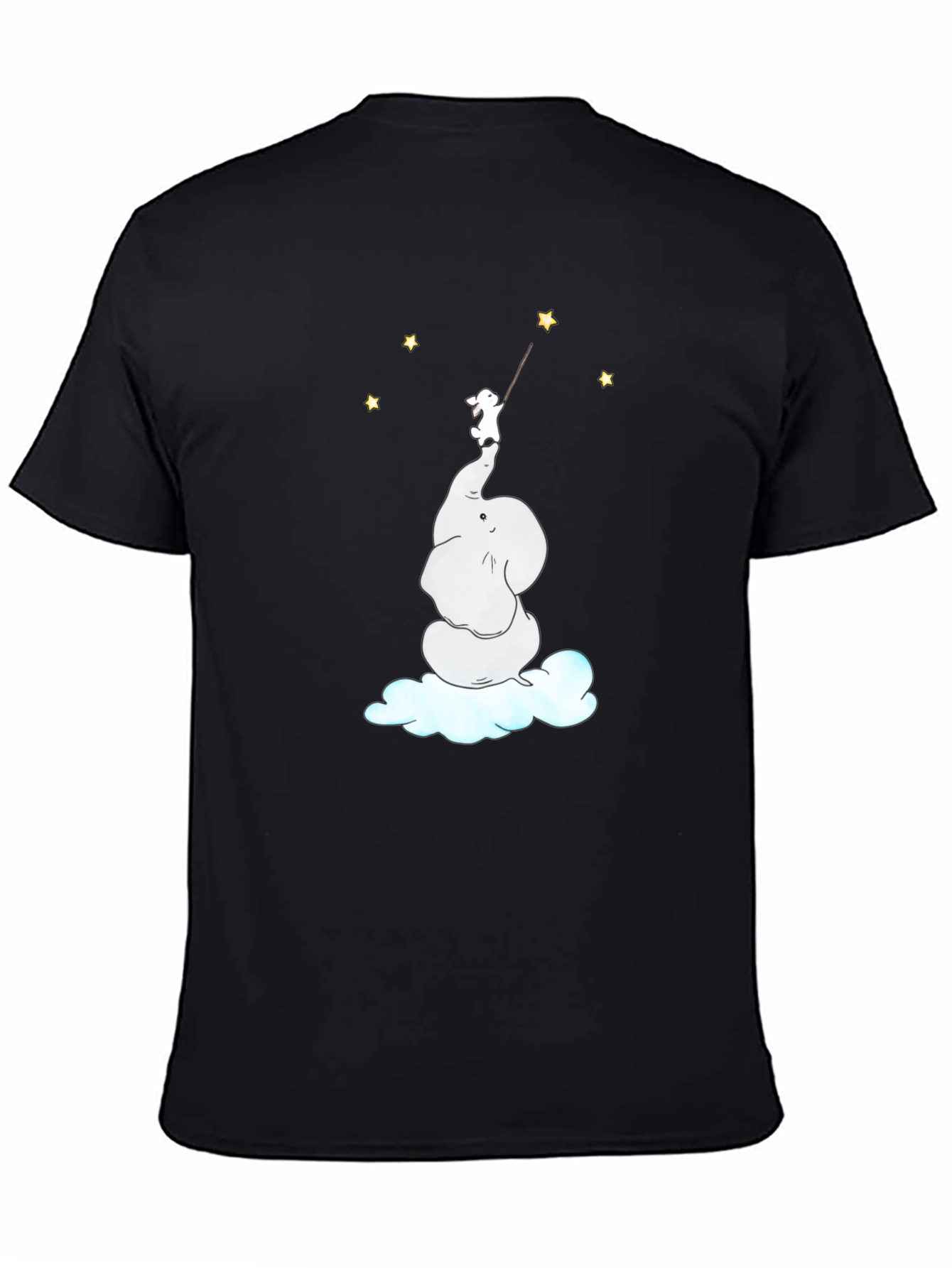 Dreamy Elephant & Bunny Star Reach Black T-Shirt
