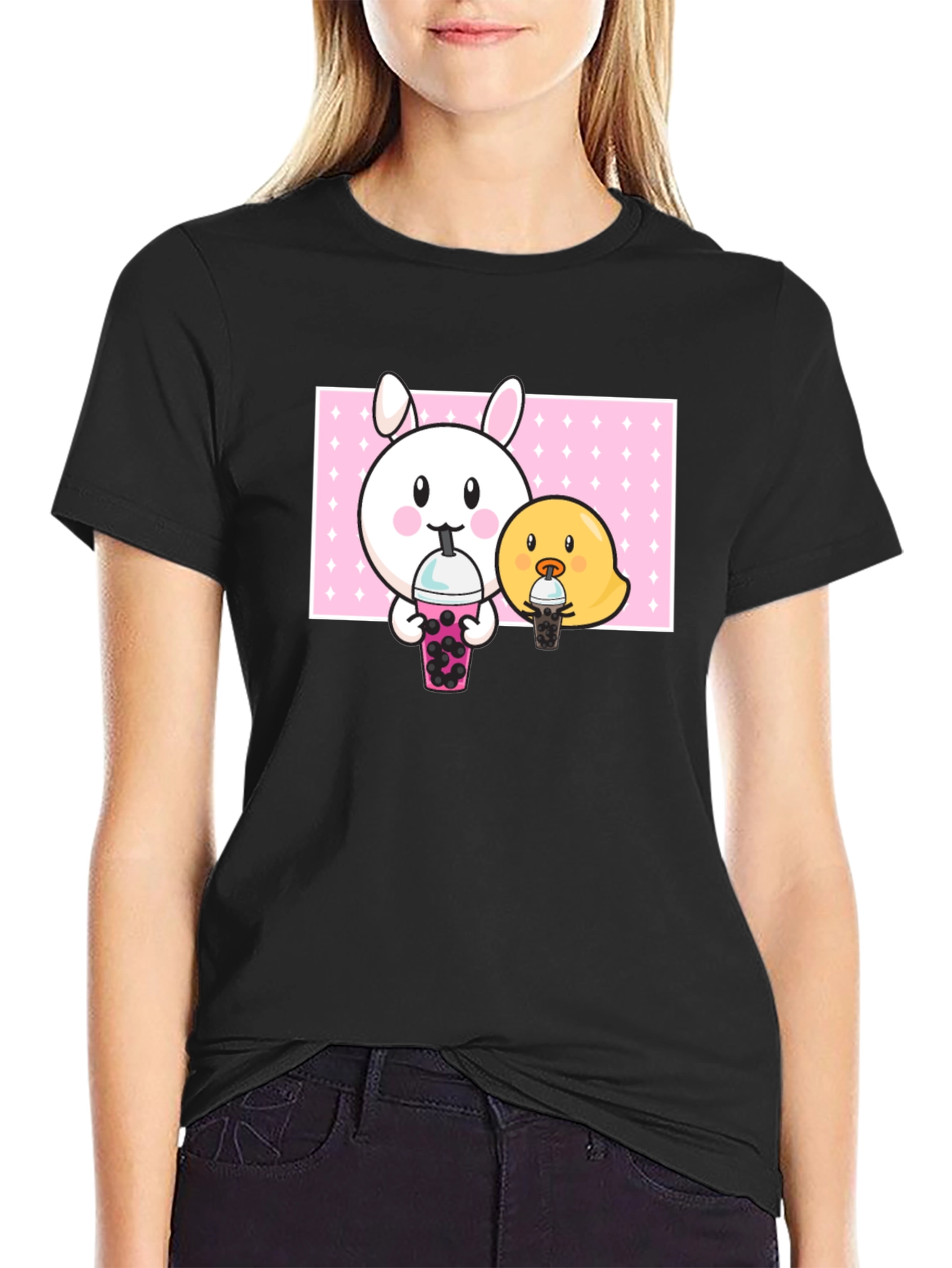 Cute Bunny and Chick Boba T-Shirt