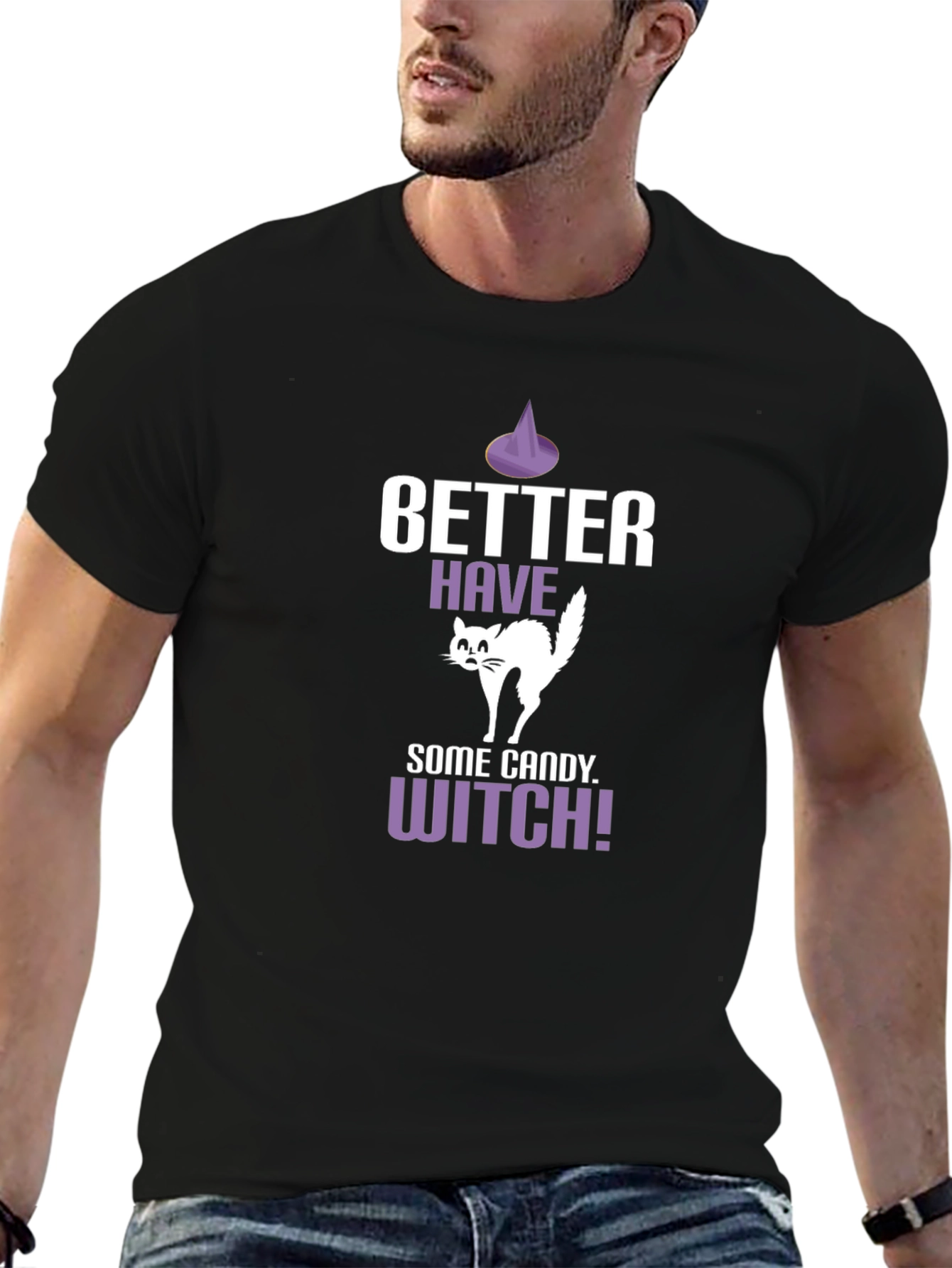 Halloween Cat Candy Witch Graphic T-Shirt