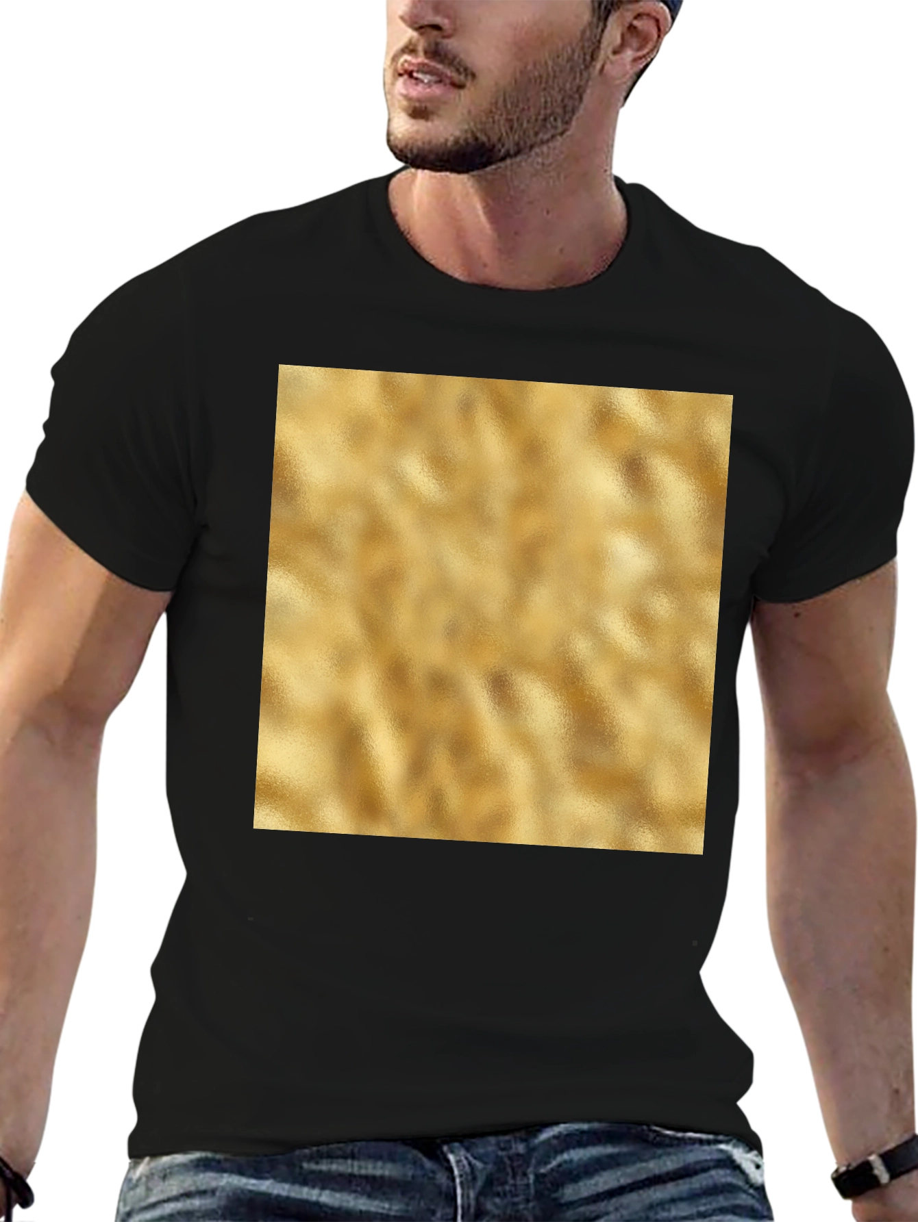 Modern Black T-Shirt with Gold Texture Print