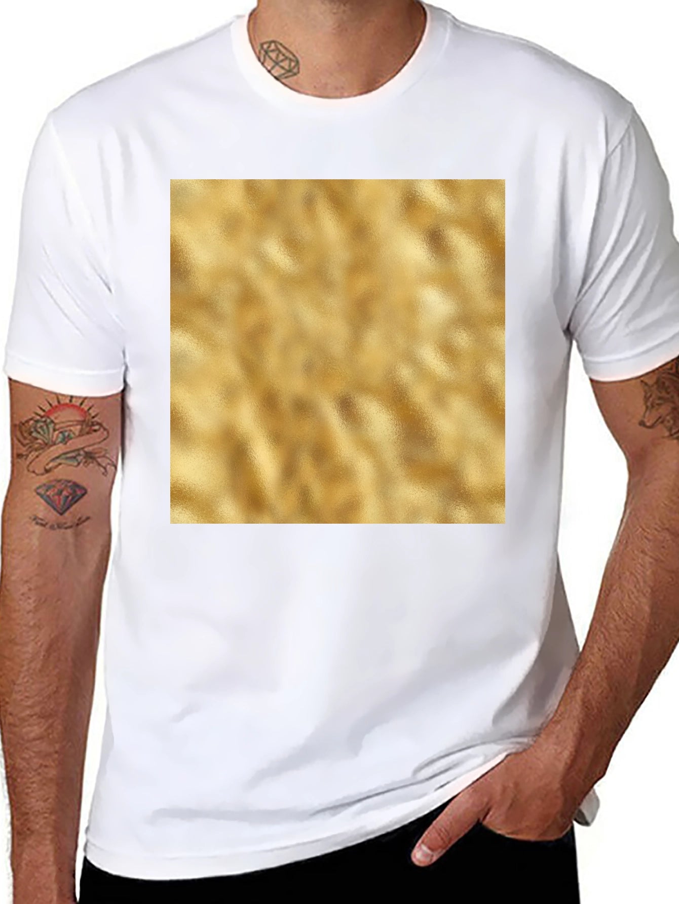 Modern Black T-Shirt with Gold Texture Print