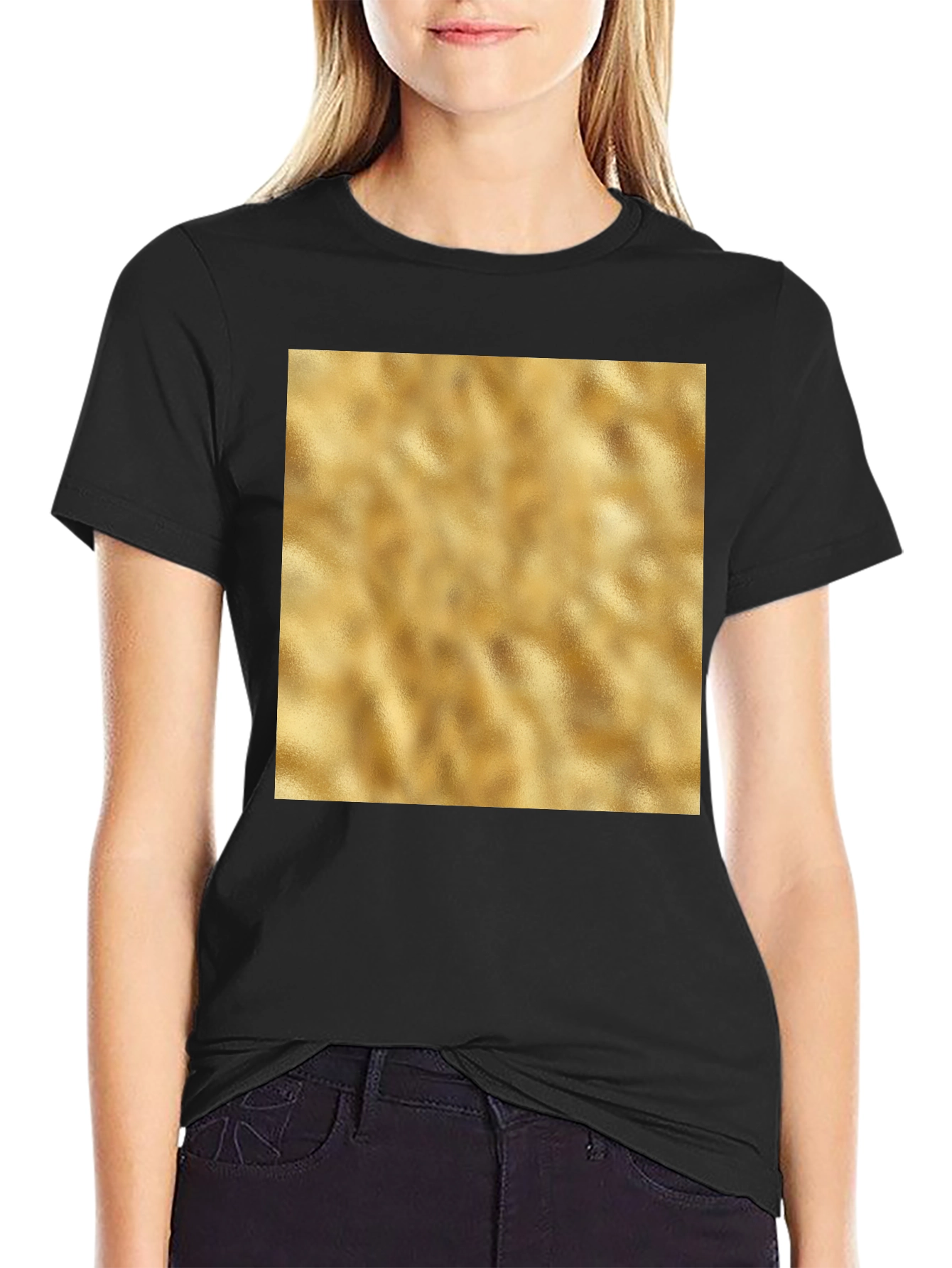 Modern Black T-Shirt with Gold Texture Print