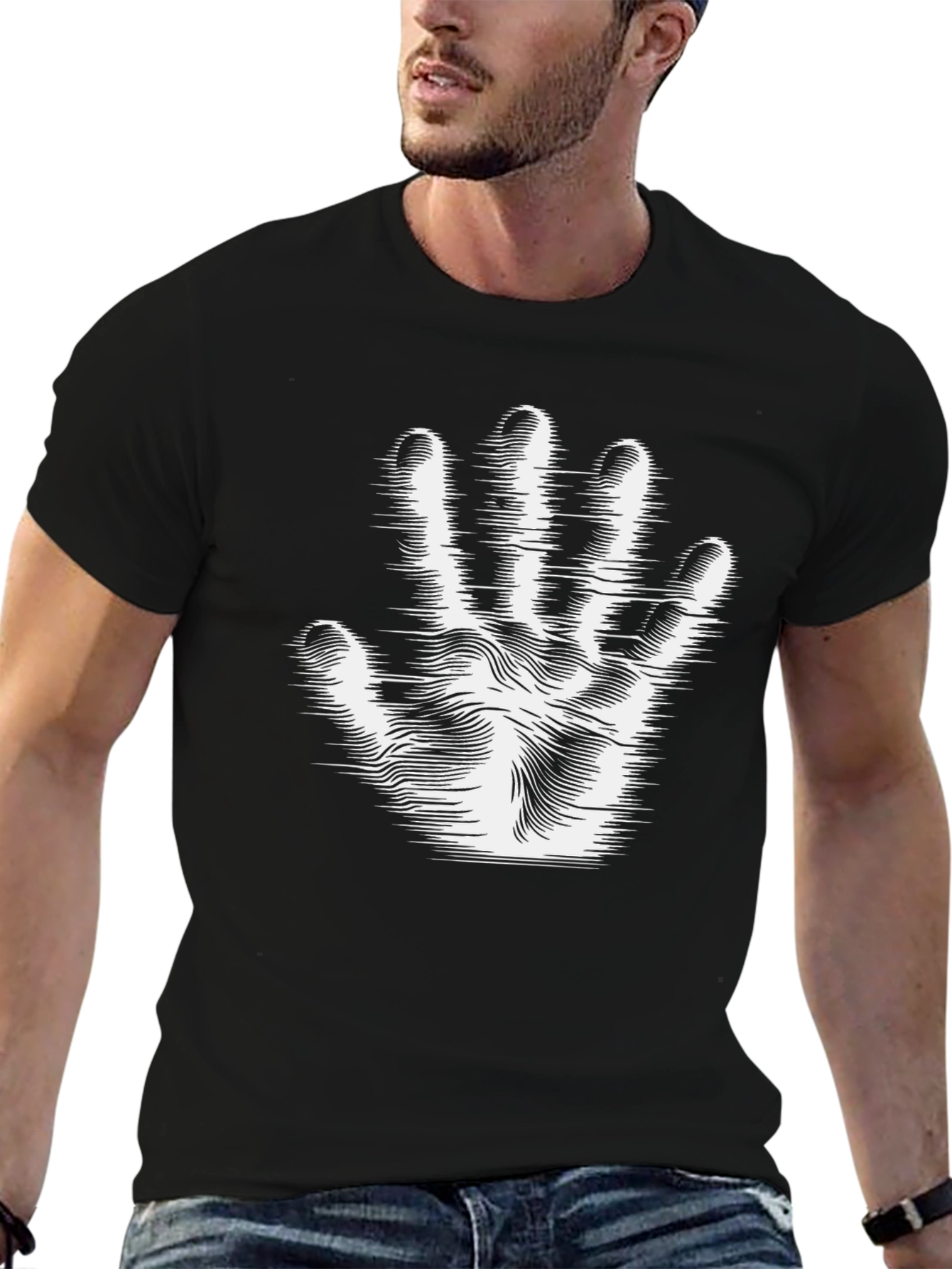 Optical Illusion Hand Print Black T-Shirt