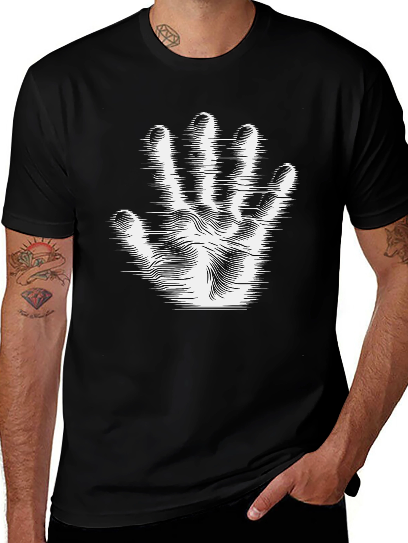 Optical Illusion Hand Print Black T-Shirt