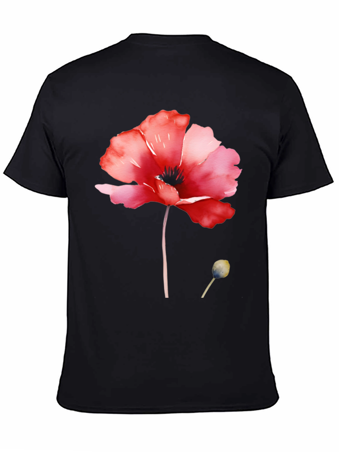 Floral Poppy T-Shirt - Black Cotton Tee