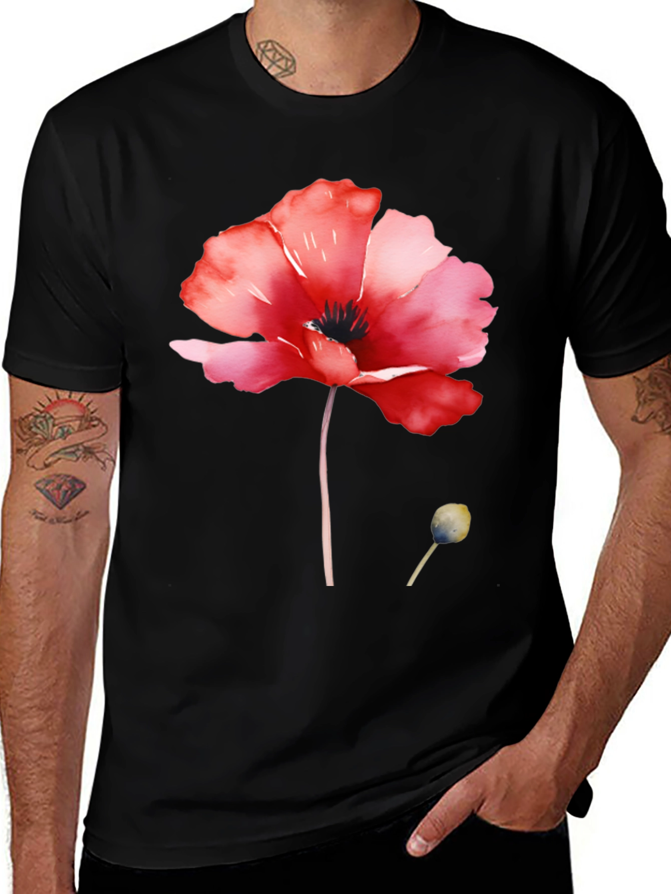 Floral Poppy T-Shirt - Black Cotton Tee