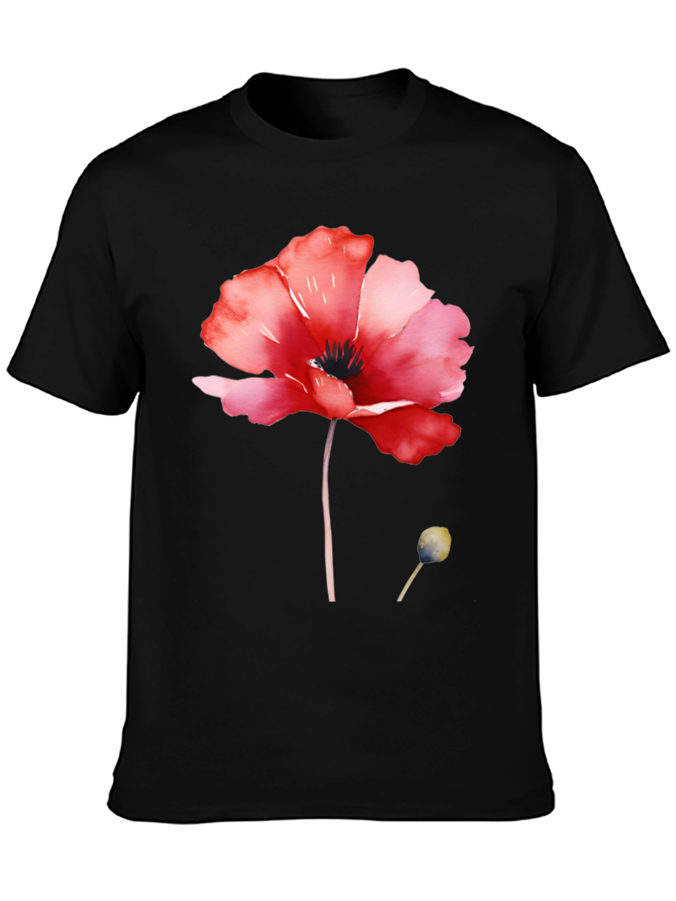 Floral Poppy T-Shirt - Black Cotton Tee