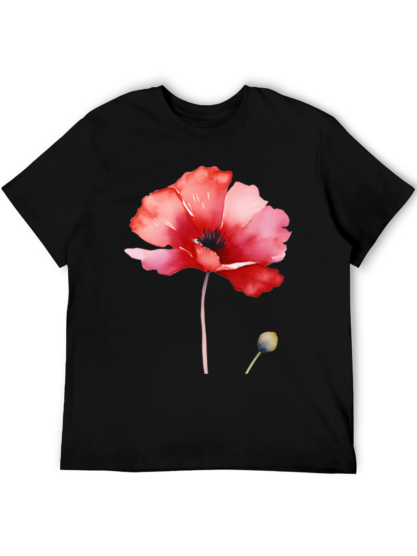 Floral Poppy T-Shirt - Black Cotton Tee