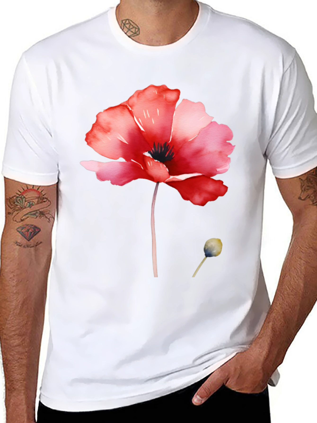 Floral Poppy T-Shirt - Black Cotton Tee