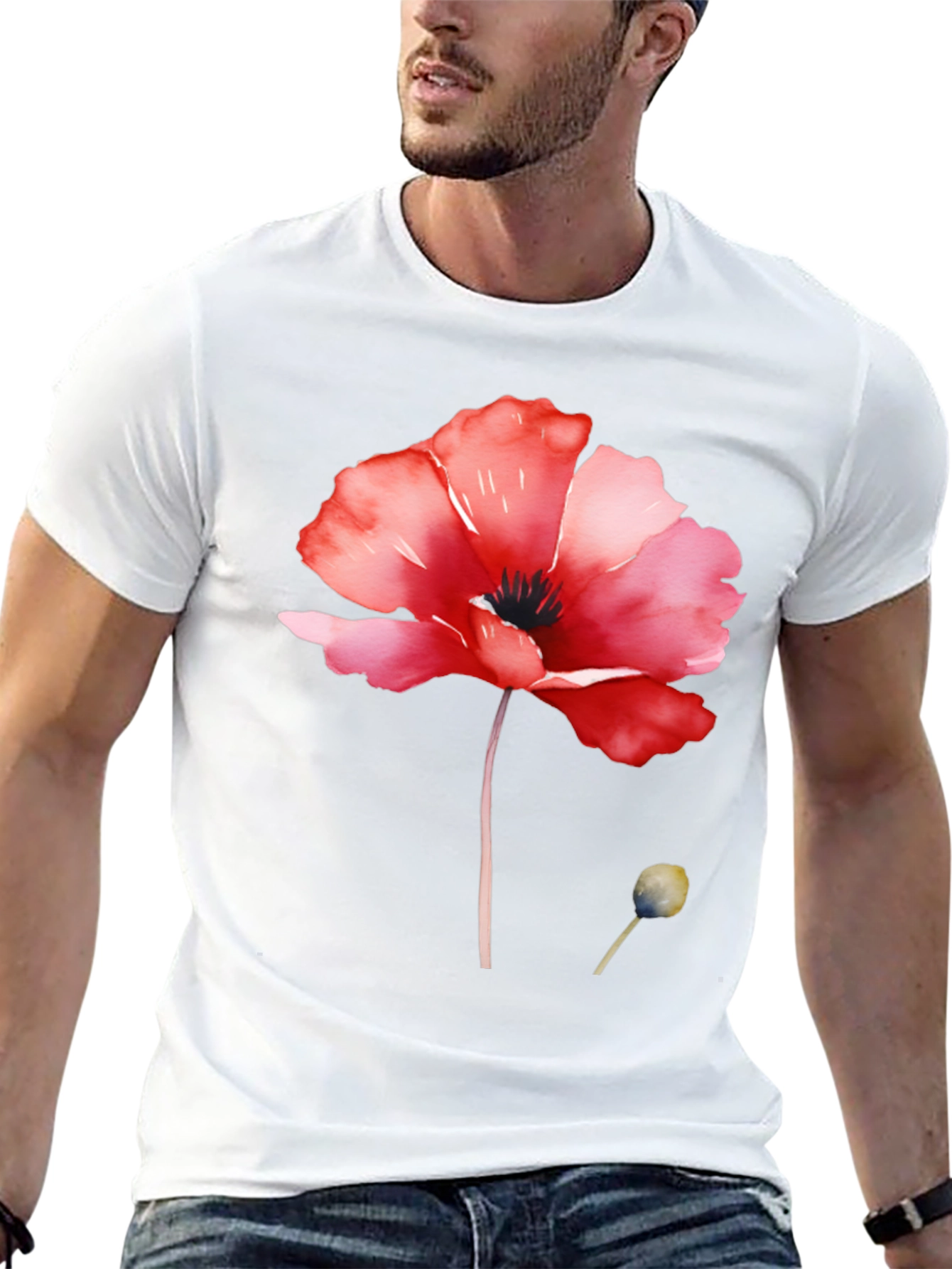Floral Poppy T-Shirt - Black Cotton Tee