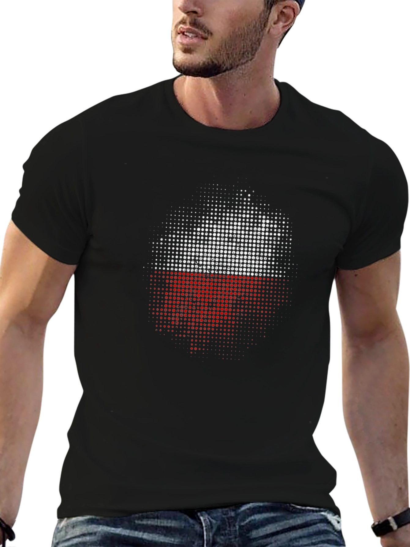 Poland Flag Dot Matrix T-Shirt - Black Casual Tee