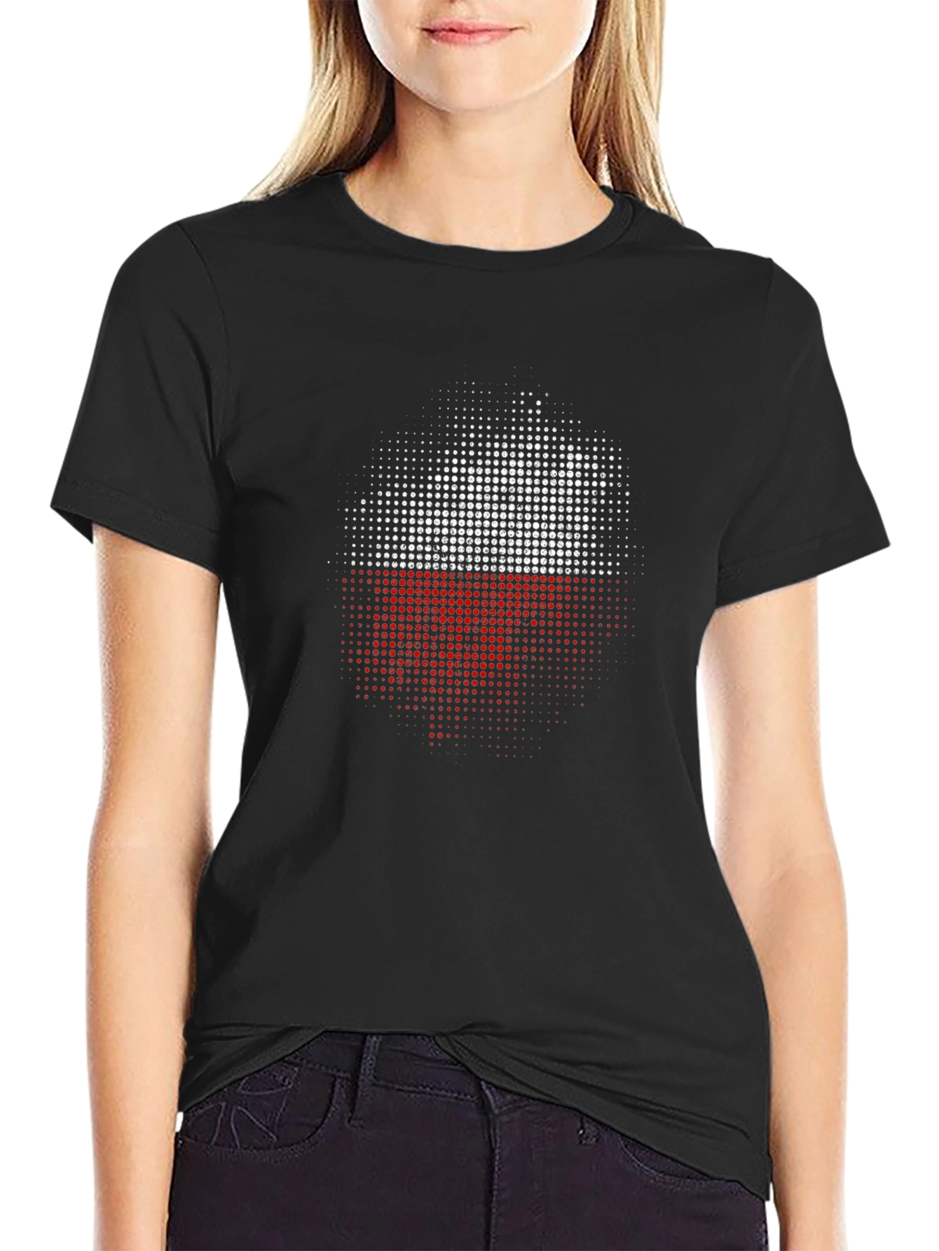 Poland Flag Dot Matrix T-Shirt - Black Casual Tee