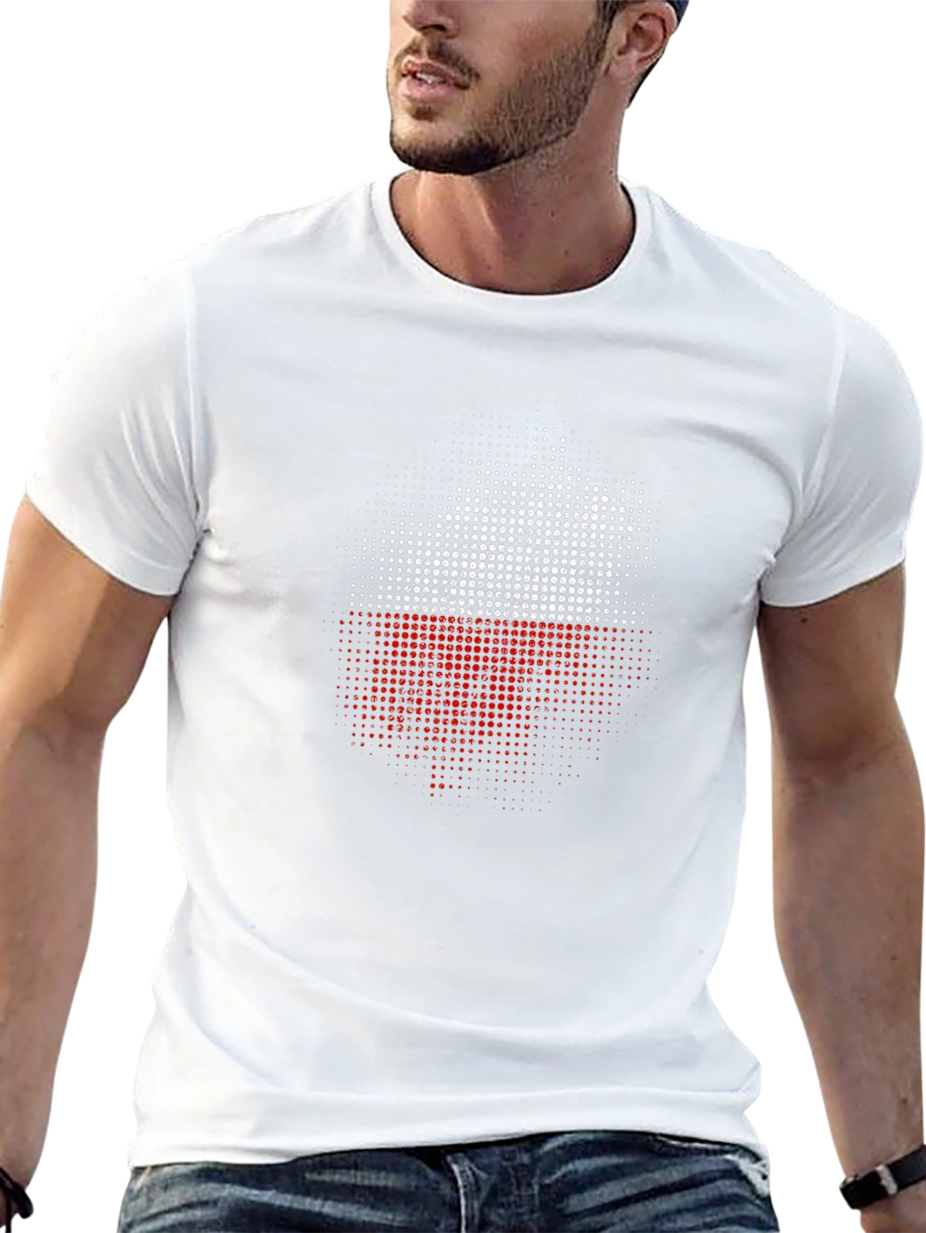 Poland Flag Dot Matrix T-Shirt - Black Casual Tee