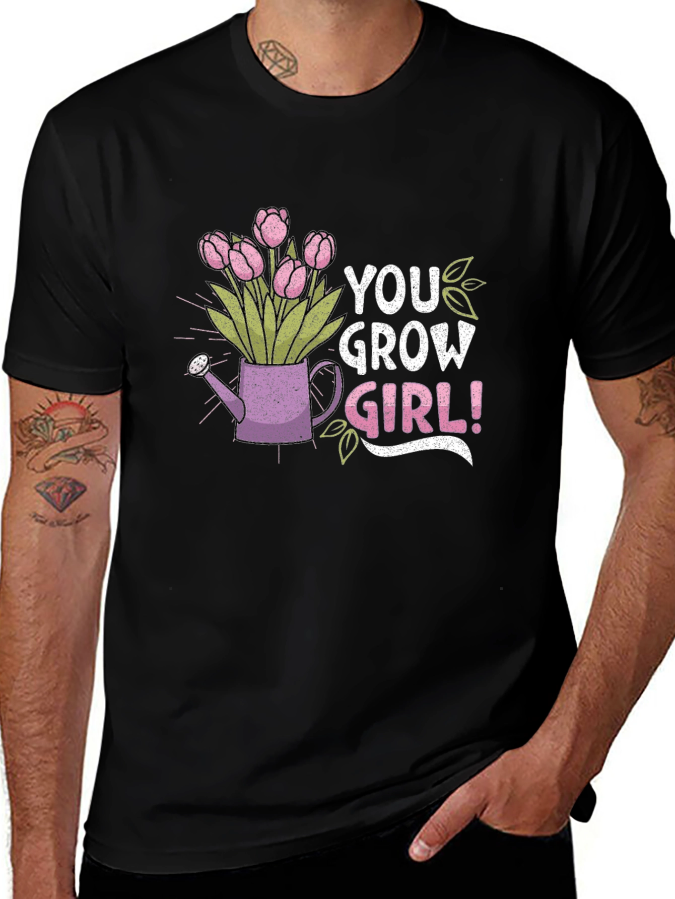 You Grow Girl T-Shirt Black Cotton