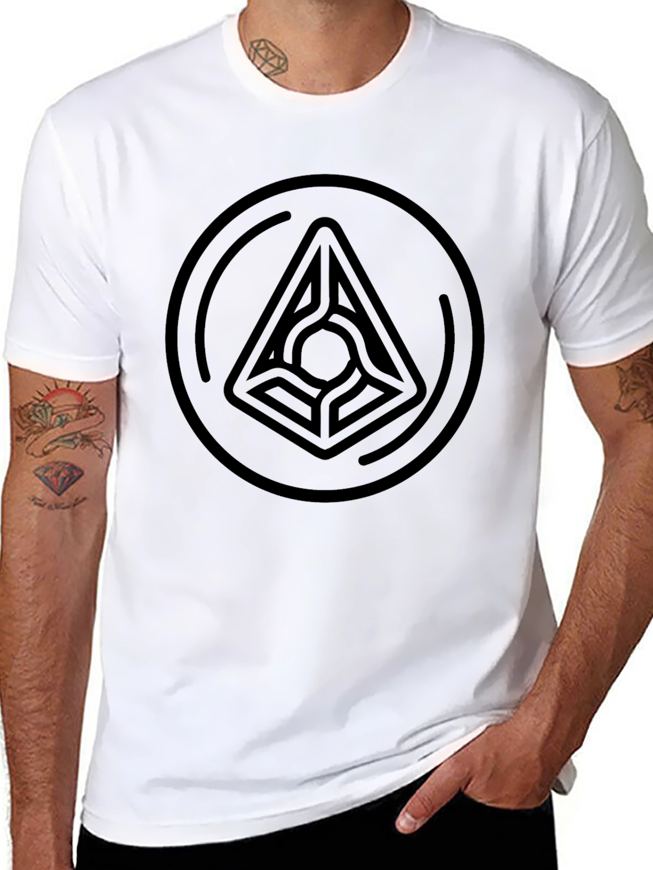Geometric Circle Triangle T-Shirt - Stylish Black Tee