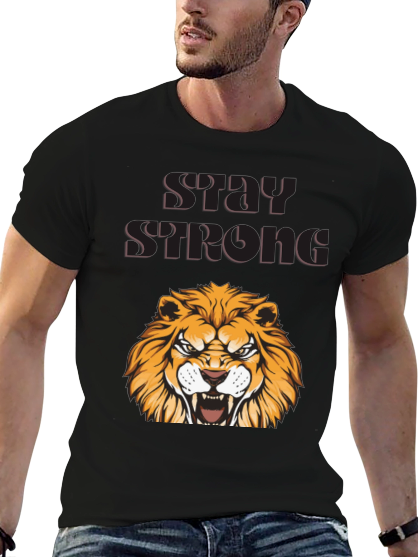 Stay Strong Lion Graphic Tee - Bold Design