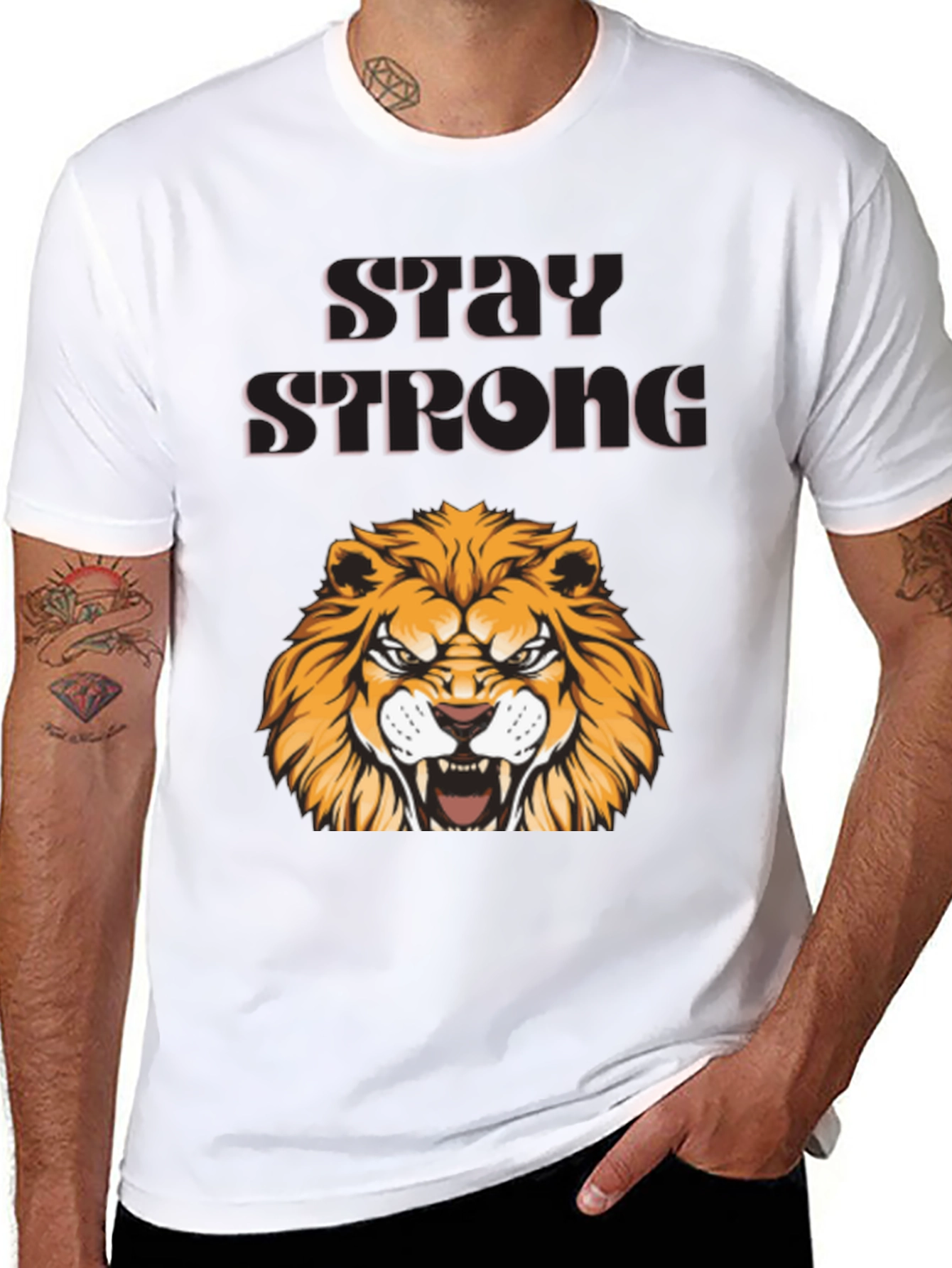 Stay Strong Lion Graphic Tee - Bold Design