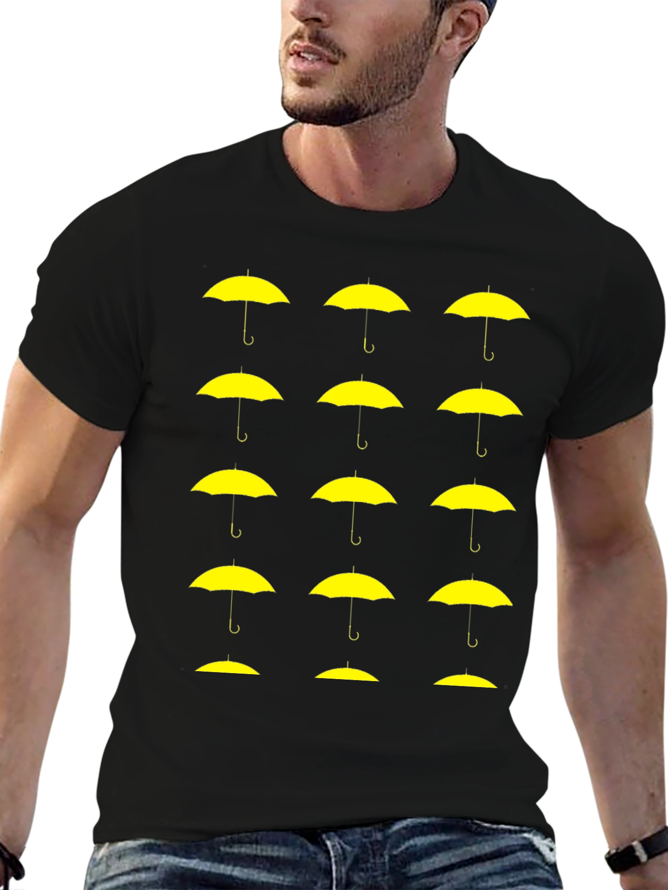 Yellow Umbrella Pattern T-Shirt