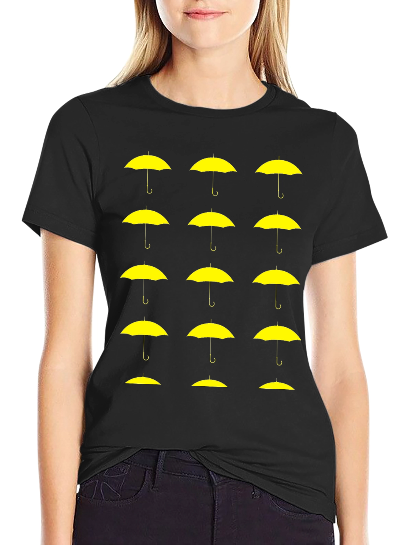 Yellow Umbrella Pattern T-Shirt