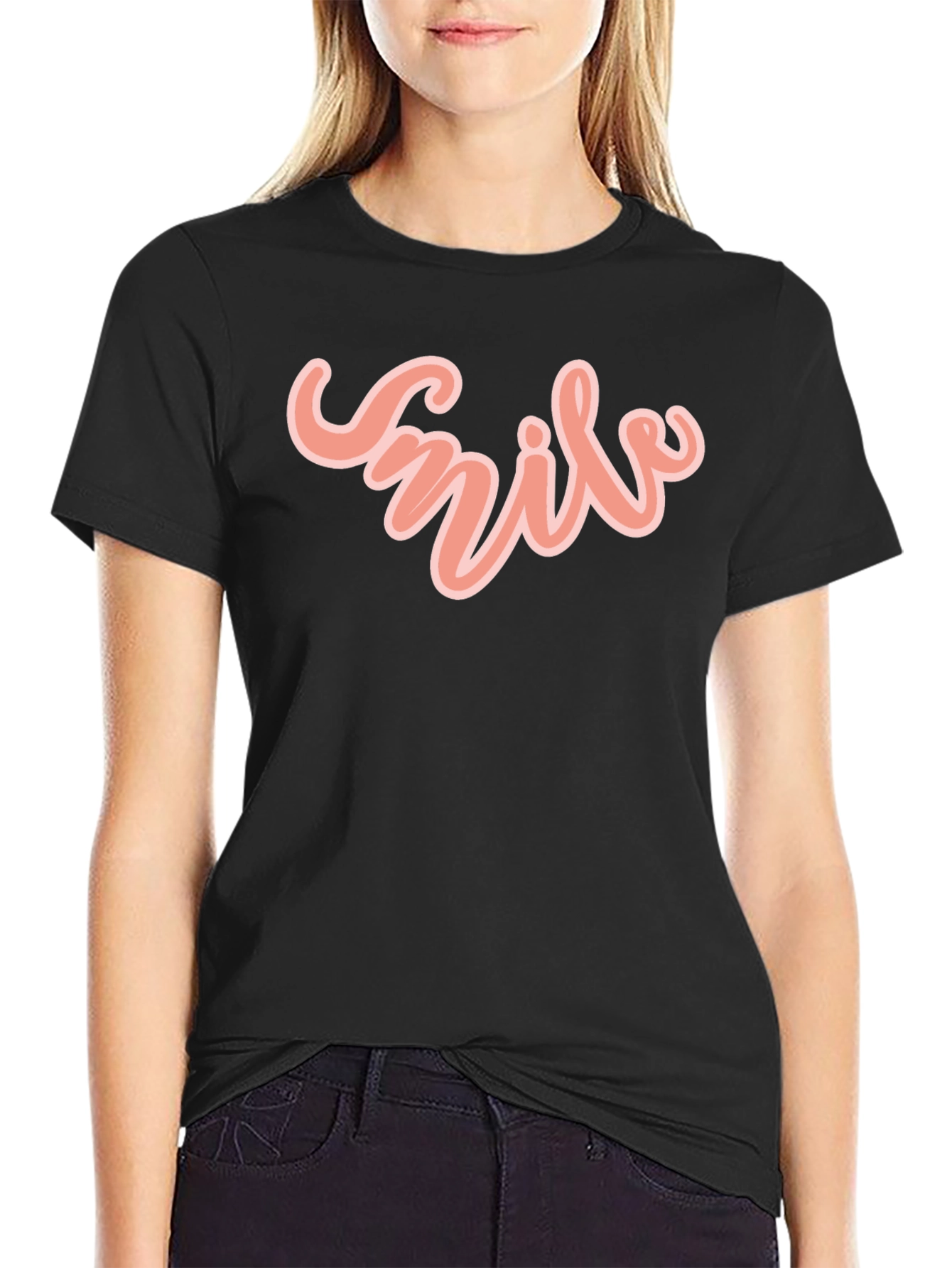 Smile Vibe Graphic Tee - Black Casual T-Shirt