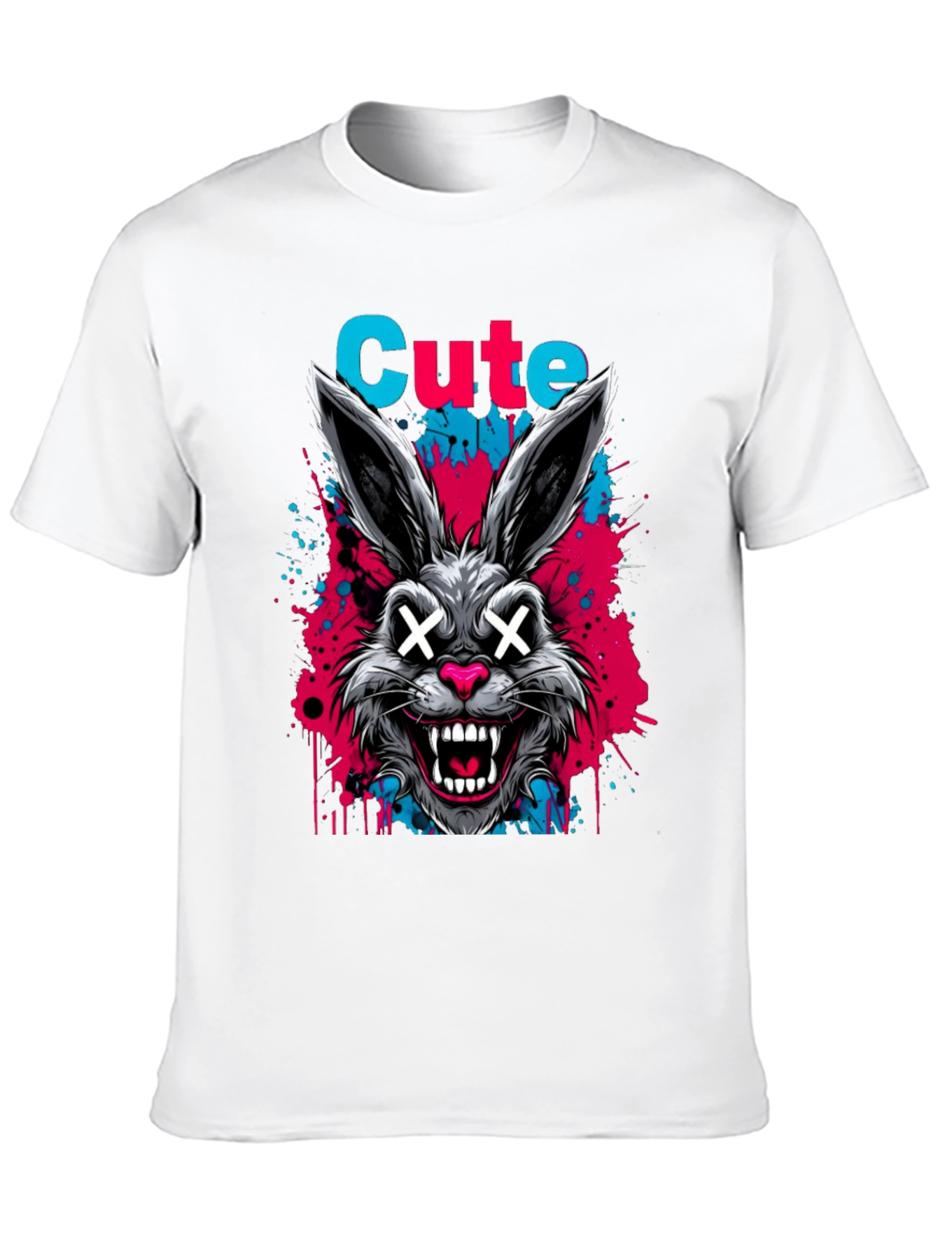 Cute Scary Rabbit Graphic Black T-Shirt