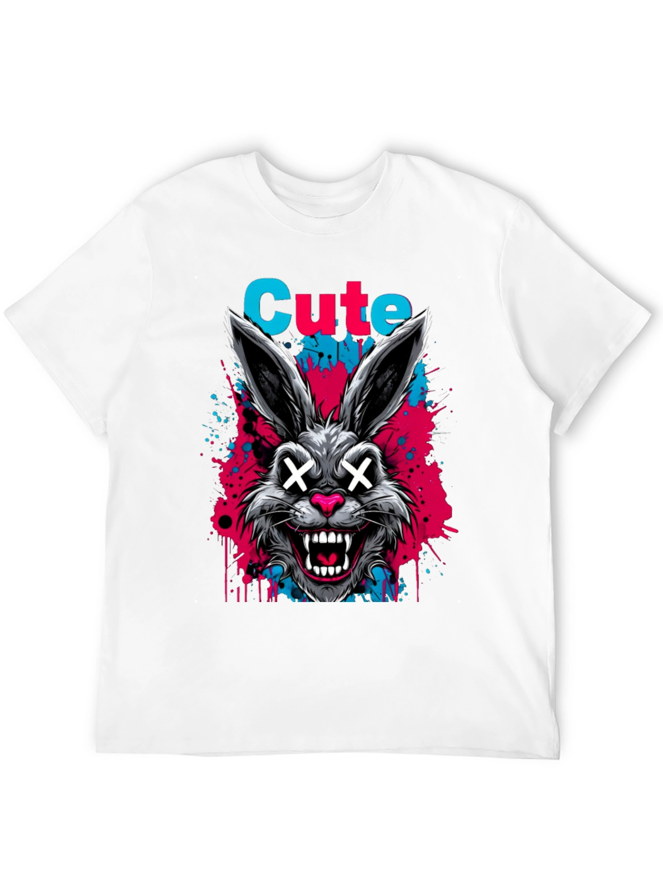 Cute Scary Rabbit Graphic Black T-Shirt