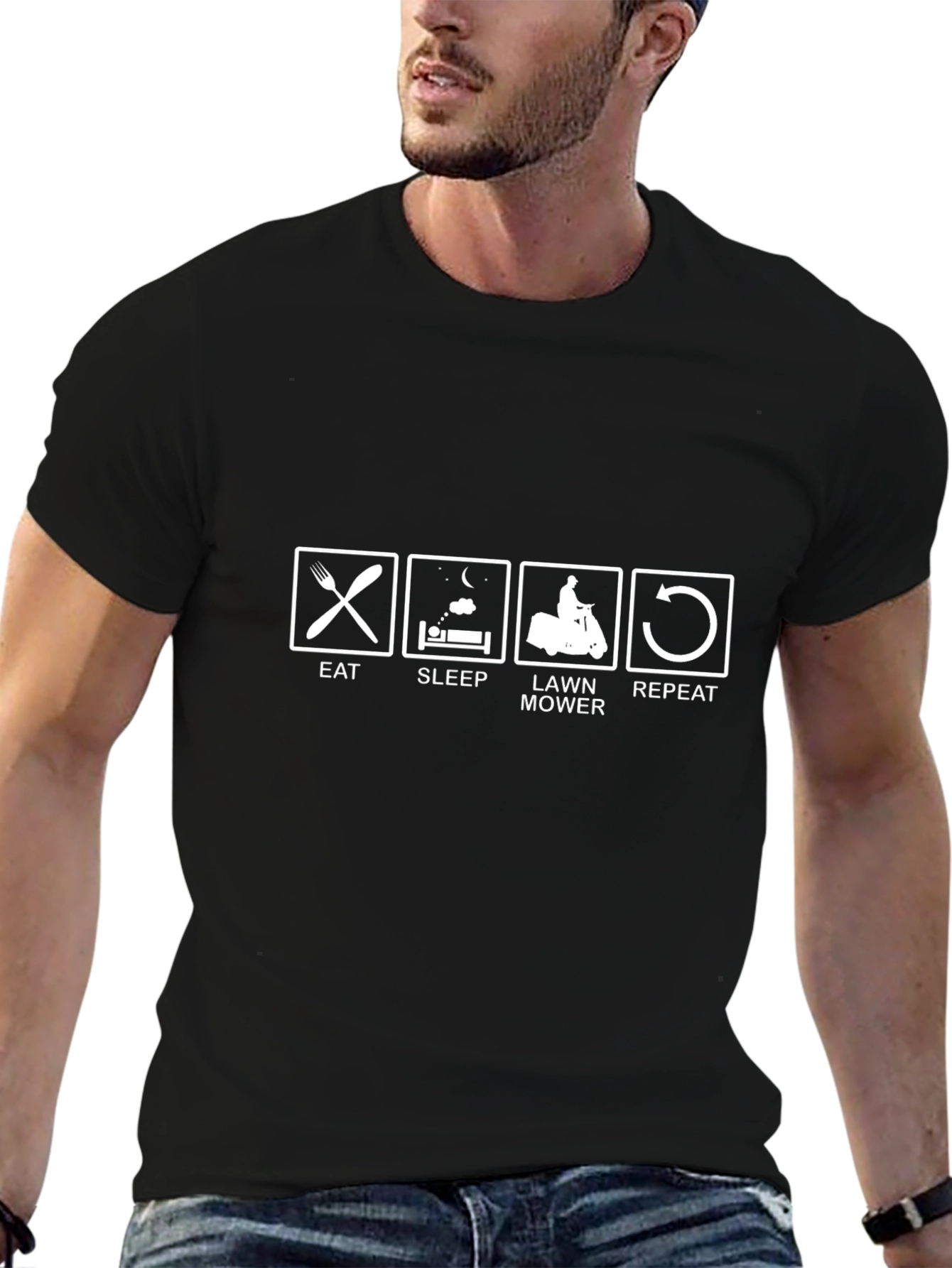 Eat Sleep Lawn Mower Repeat T-Shirt - Black