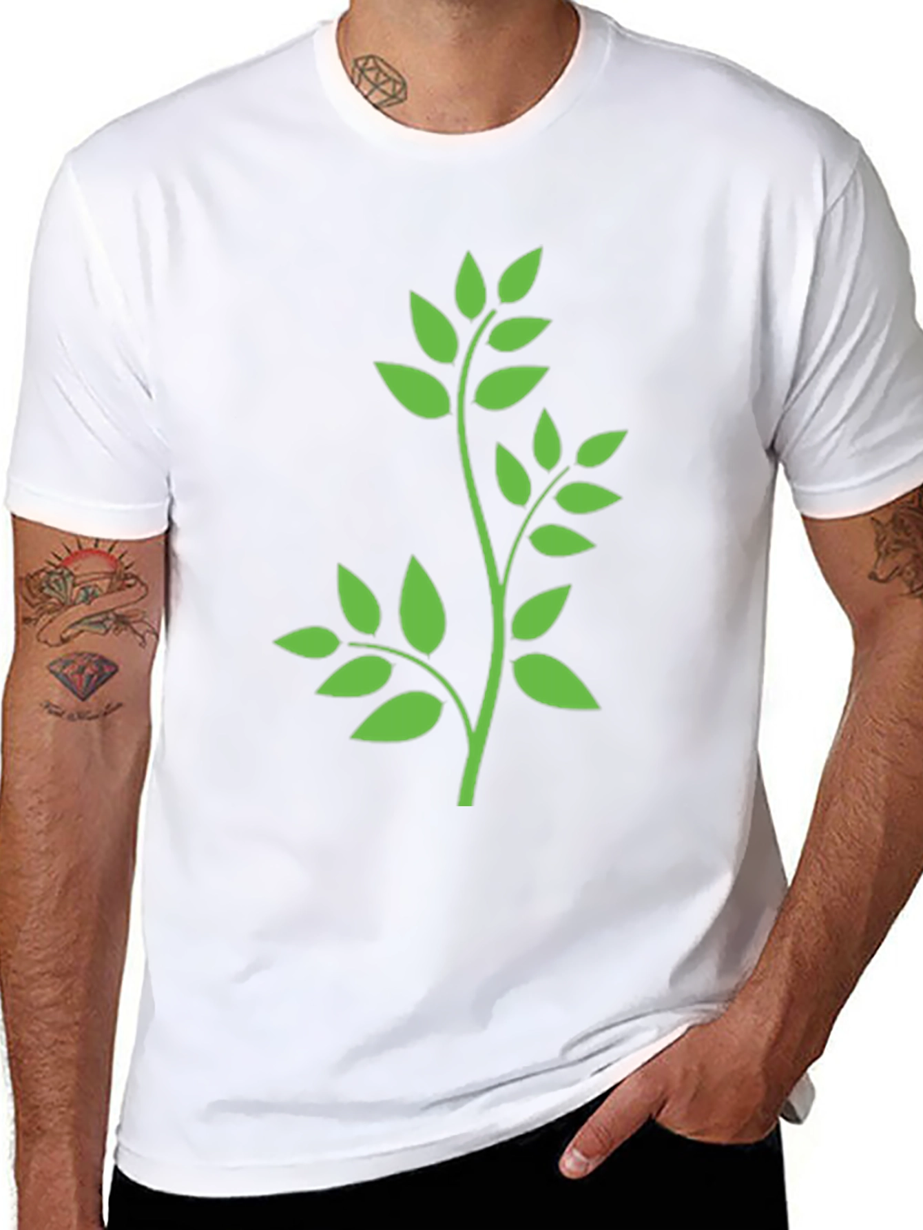 Leaf Design T-Shirt - Black Cotton Tee