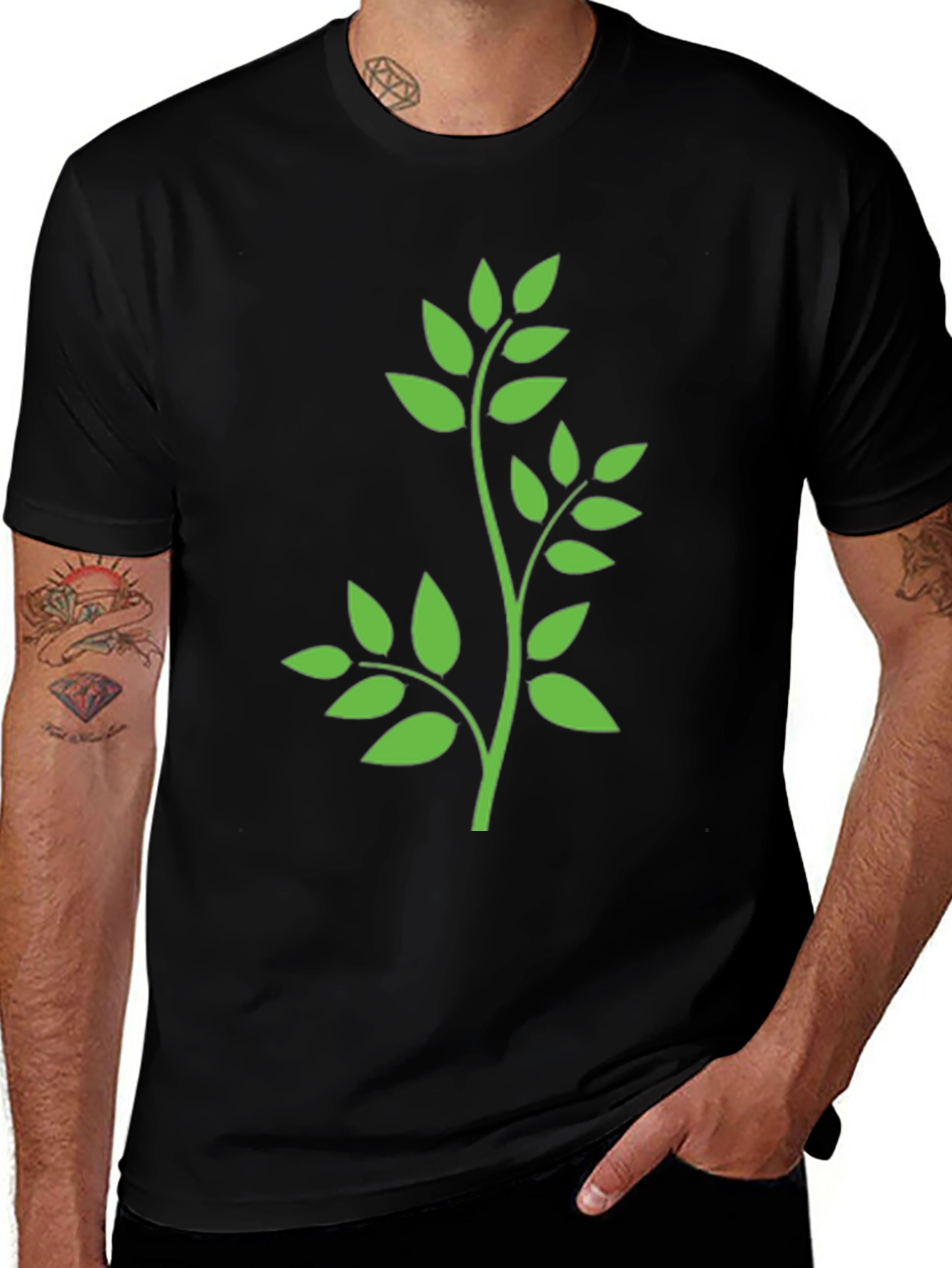 Leaf Design T-Shirt - Black Cotton Tee