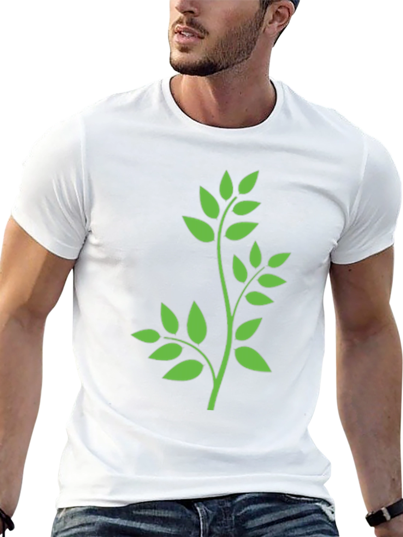 Leaf Design T-Shirt - Black Cotton Tee