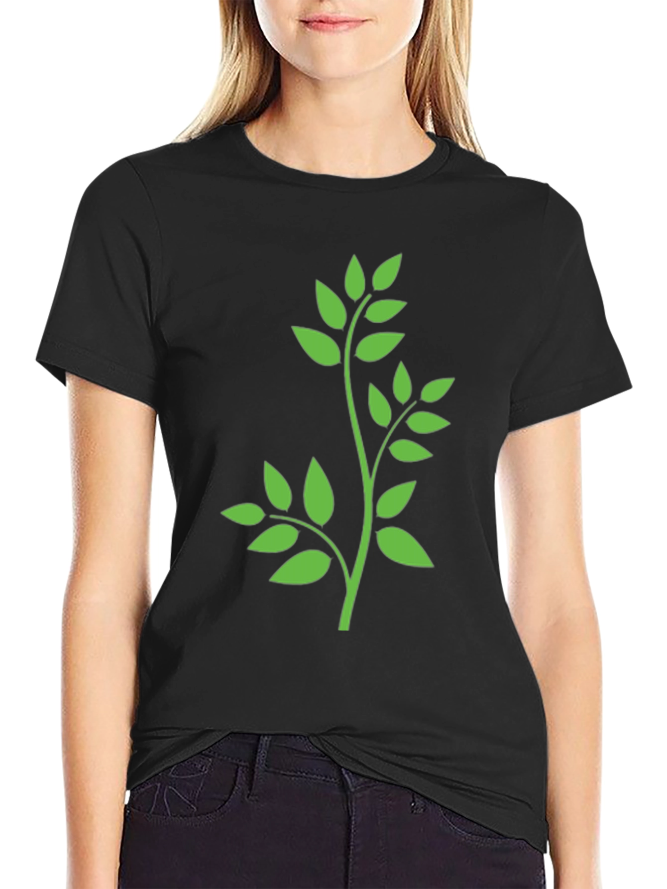 Leaf Design T-Shirt - Black Cotton Tee