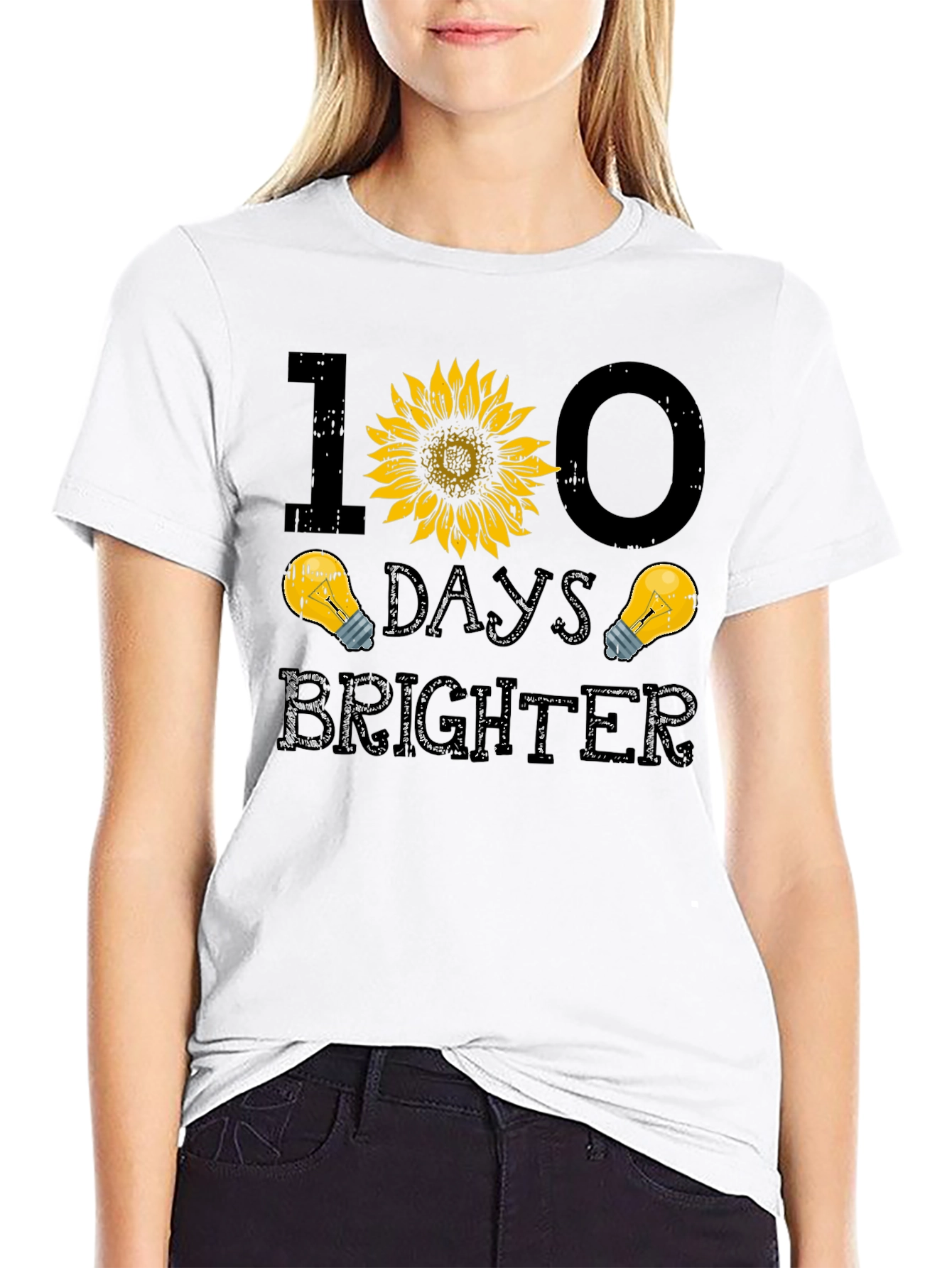 100 Days Brighter Sunflower Graphic T-Shirt