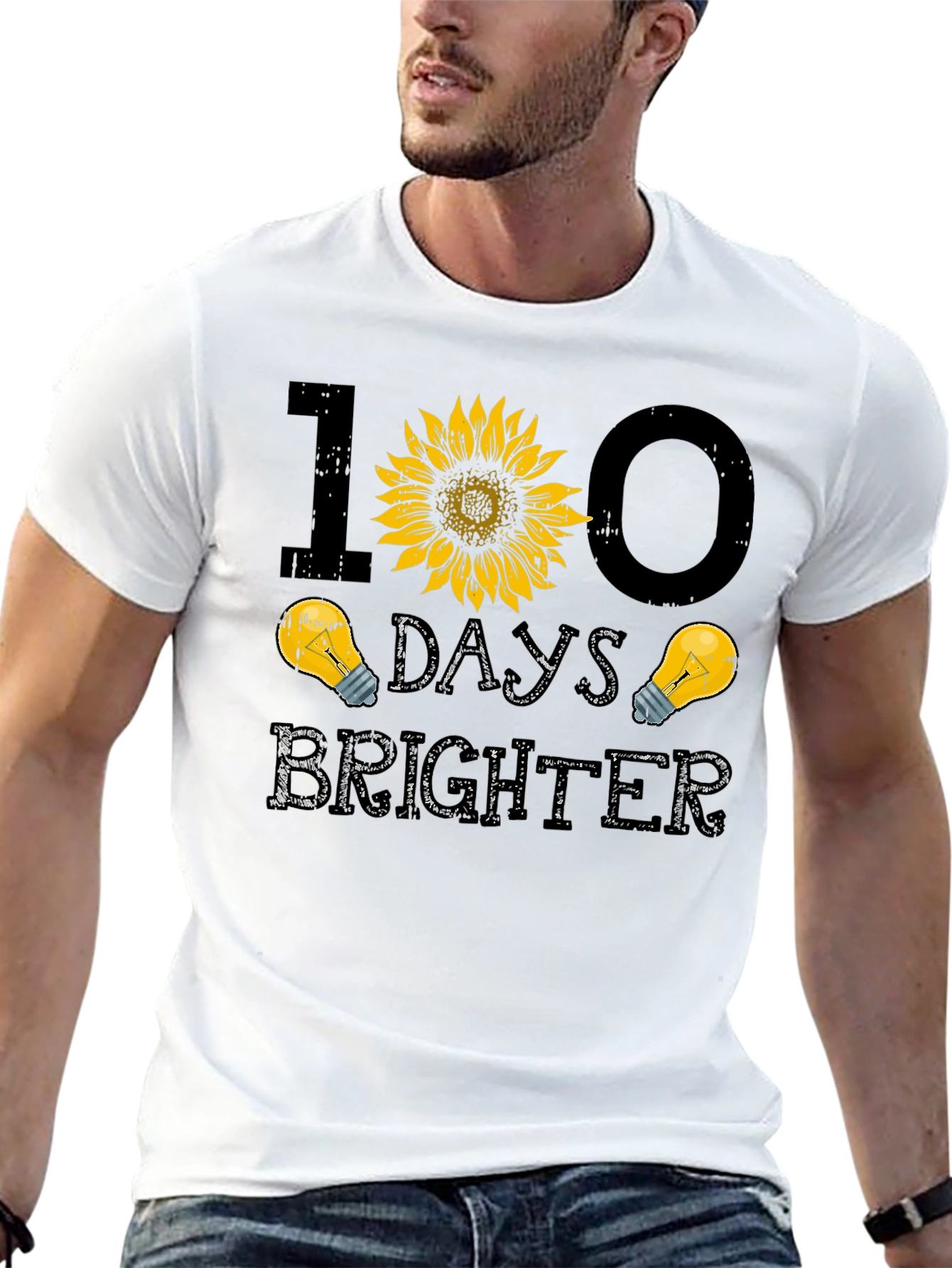 100 Days Brighter Sunflower Graphic T-Shirt