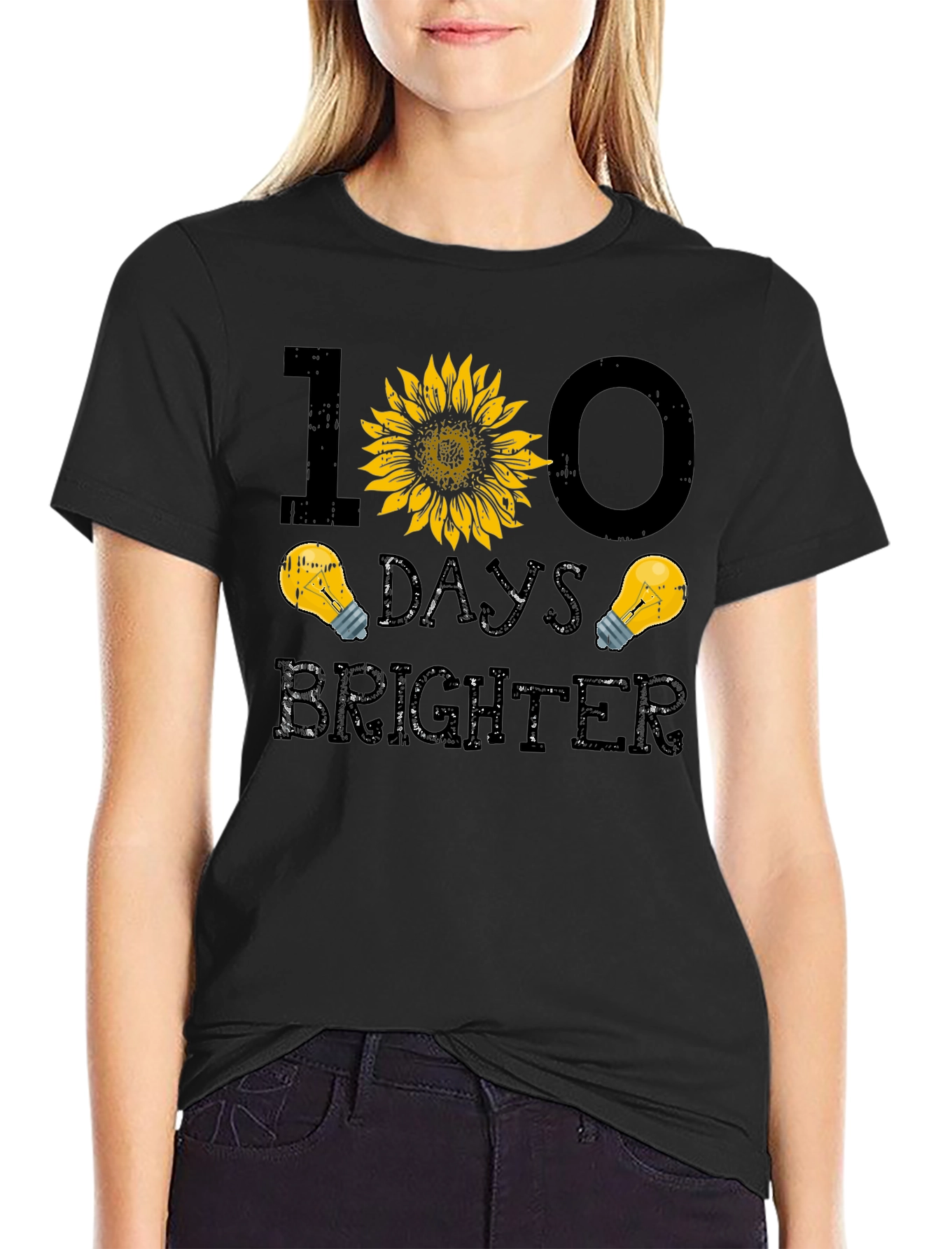 100 Days Brighter Sunflower Graphic T-Shirt