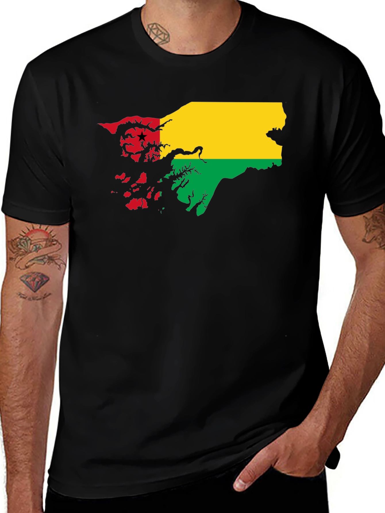 Guinea-Bissau Flag T-Shirt - Black Cotton Tee