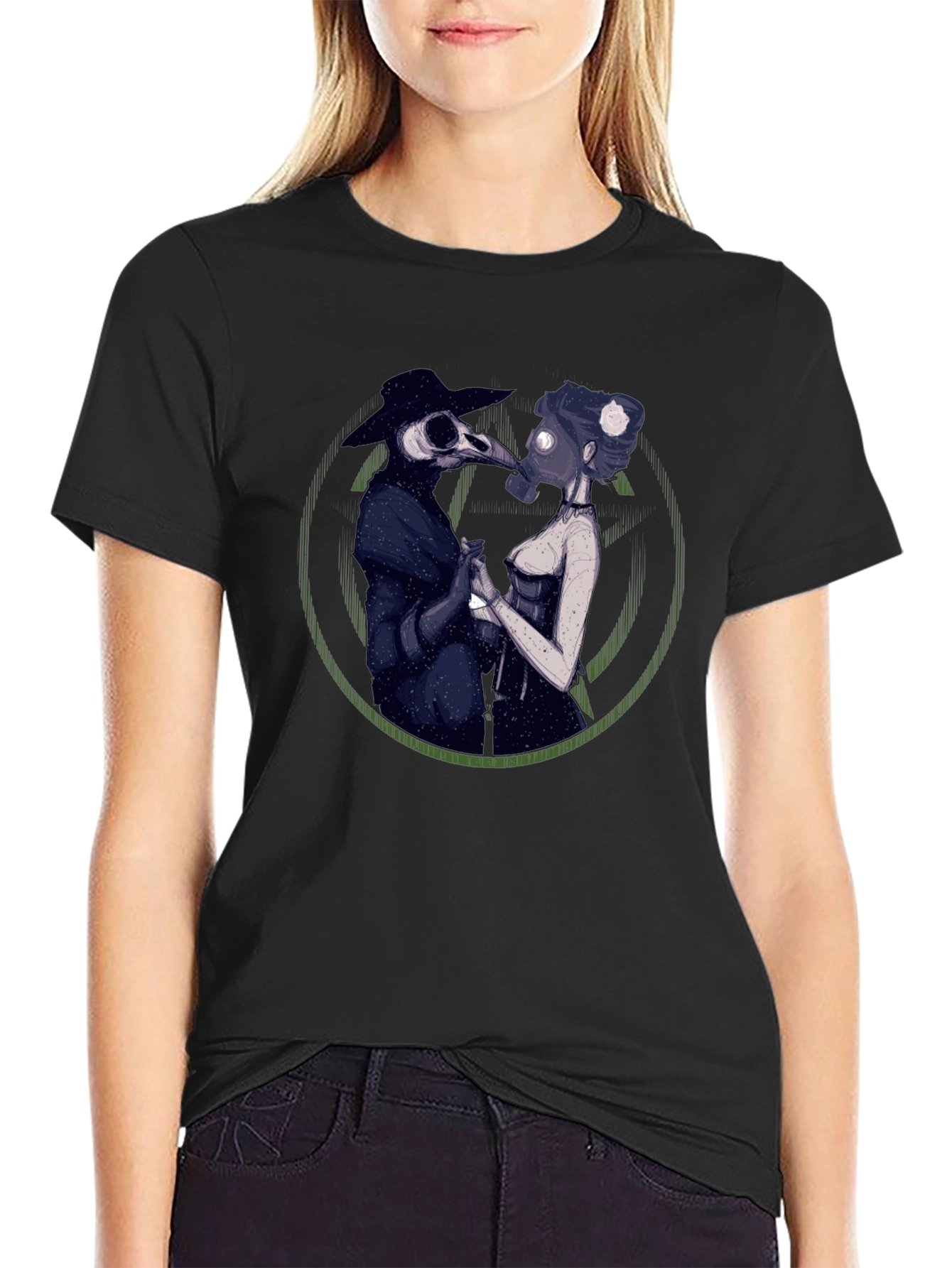 Plague Doctor Couple Graphic Tee - Black