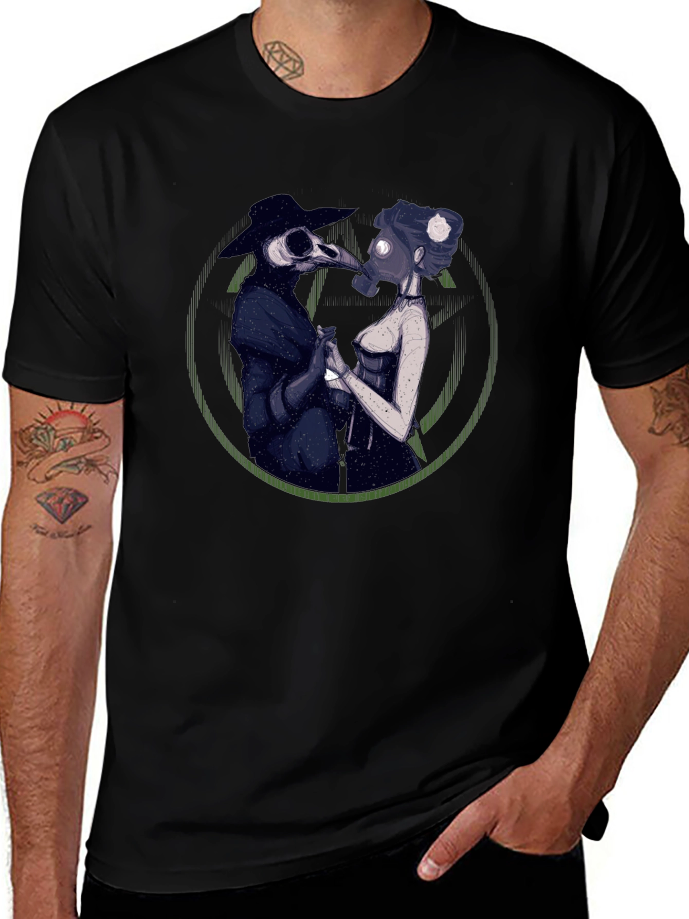Plague Doctor Couple Graphic Tee - Black