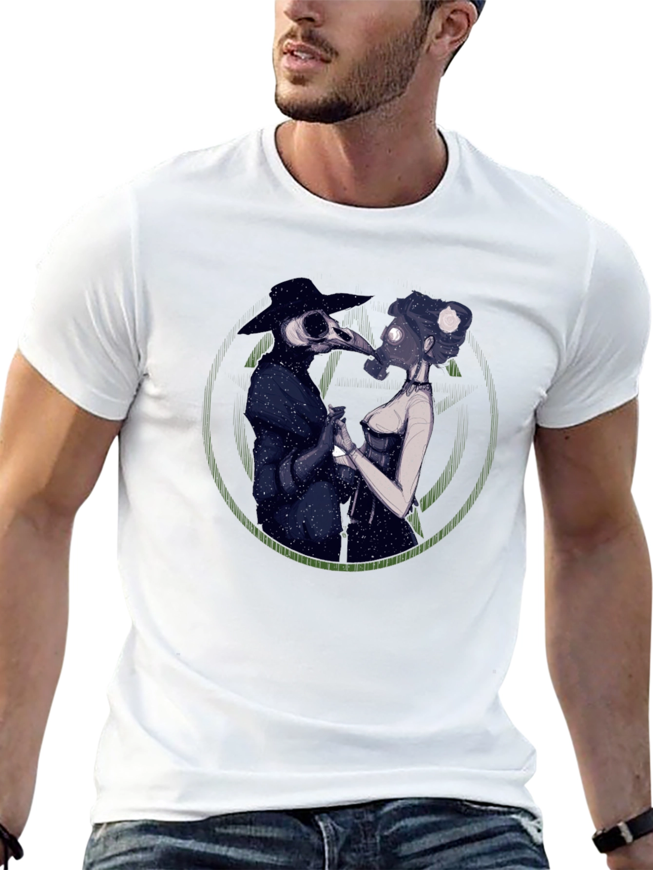Plague Doctor Couple Graphic Tee - Black