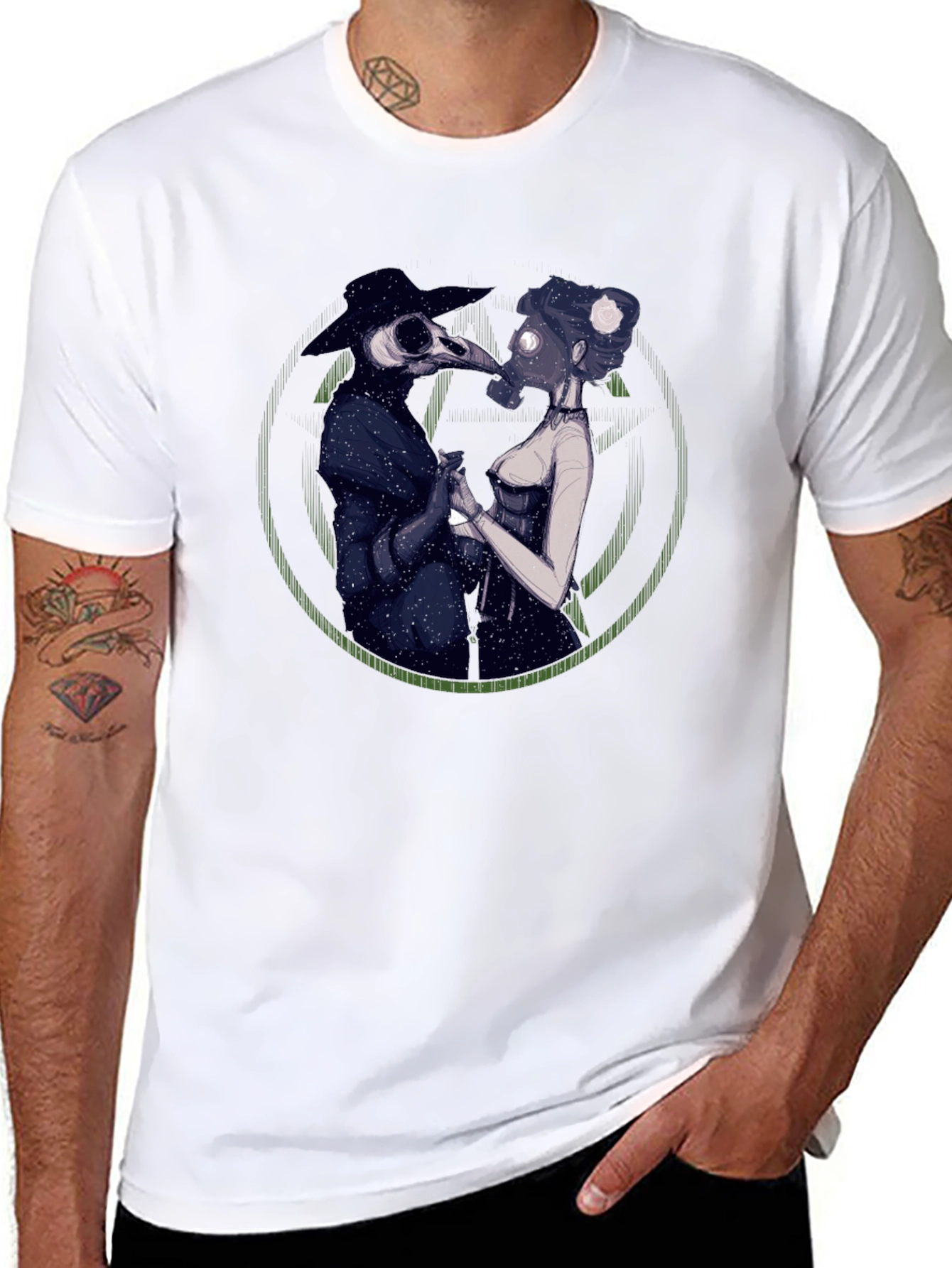 Plague Doctor Couple Graphic Tee - Black